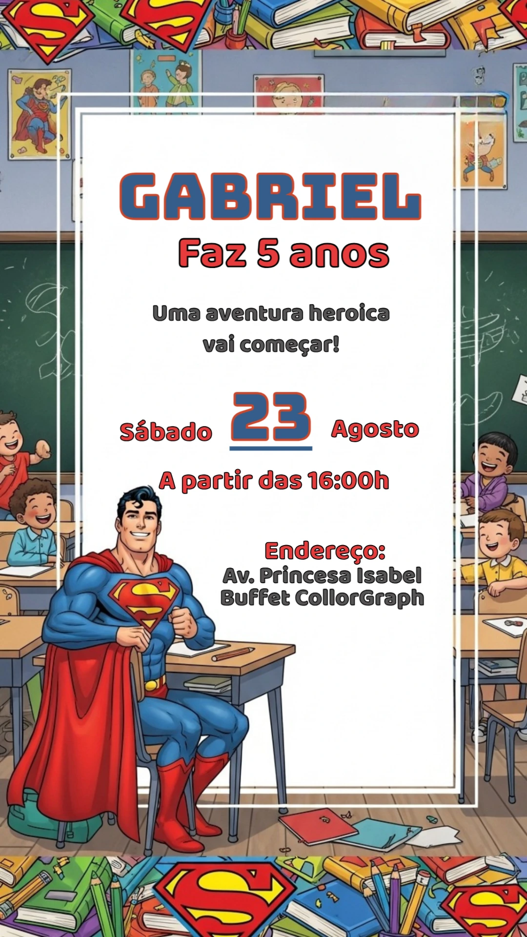 Convite de Aniversário Superman para Editar Online