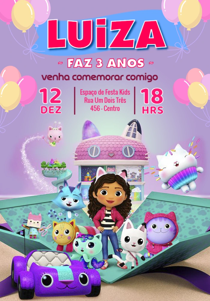 Convite de Aniversário A Casa Mágica da Gabby para Editar