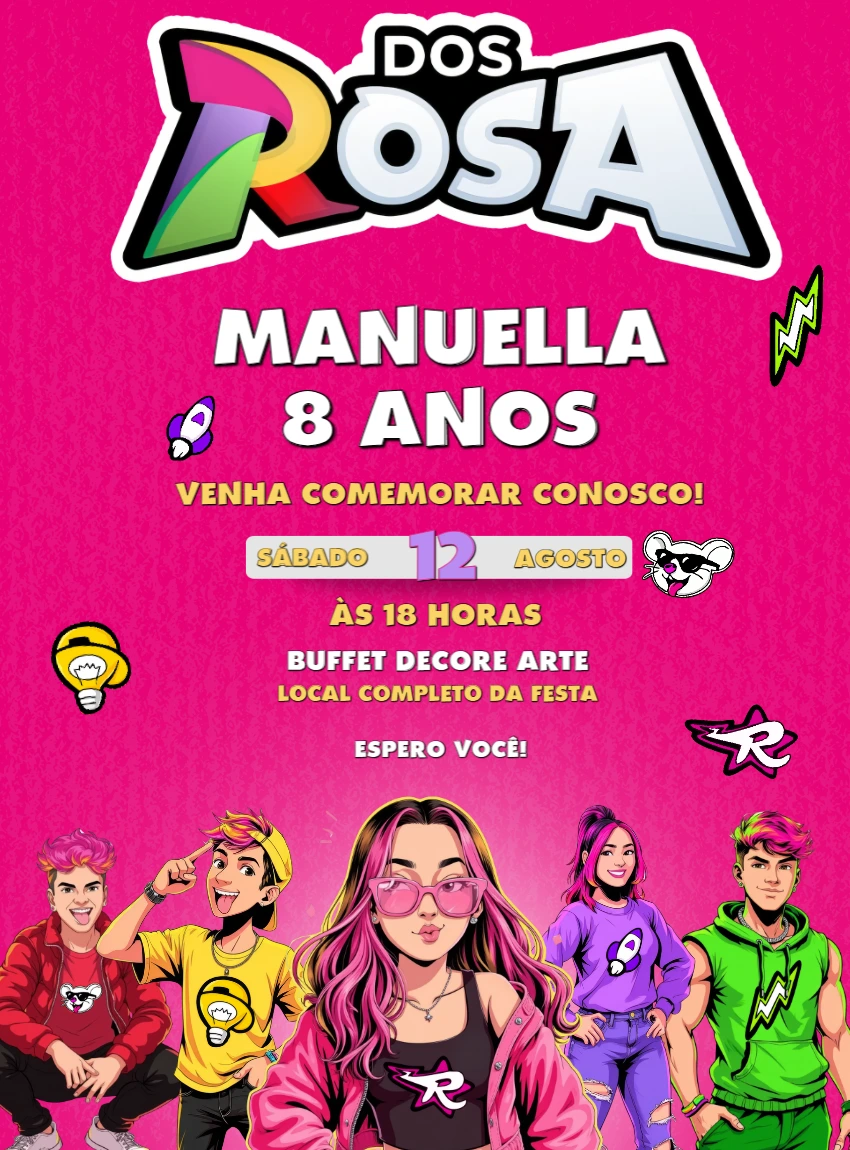 Convite de Aniversário Dos Rosa Emilly Vick para Editar Online
