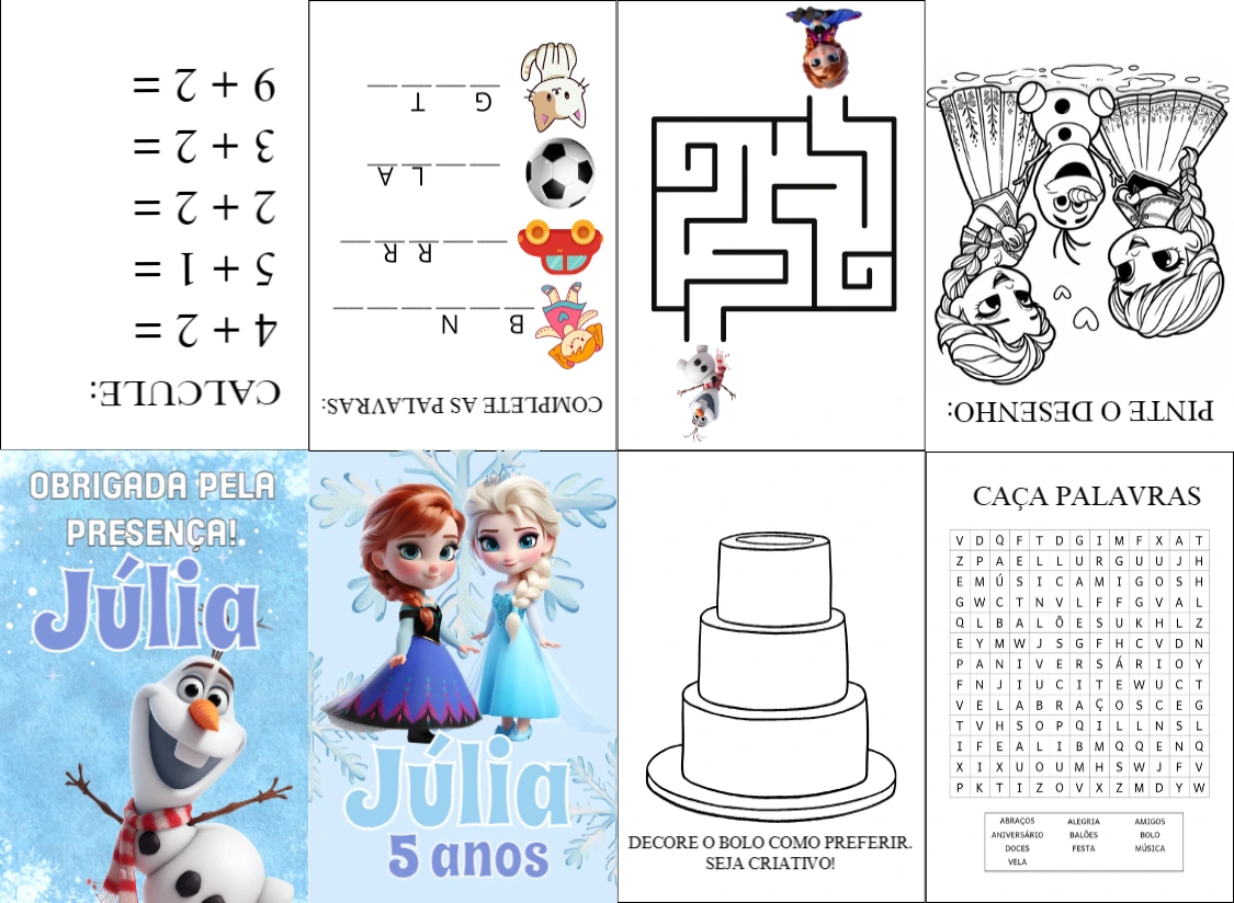 Mini Livro de Atividades Frozen para Editar e Imprimir