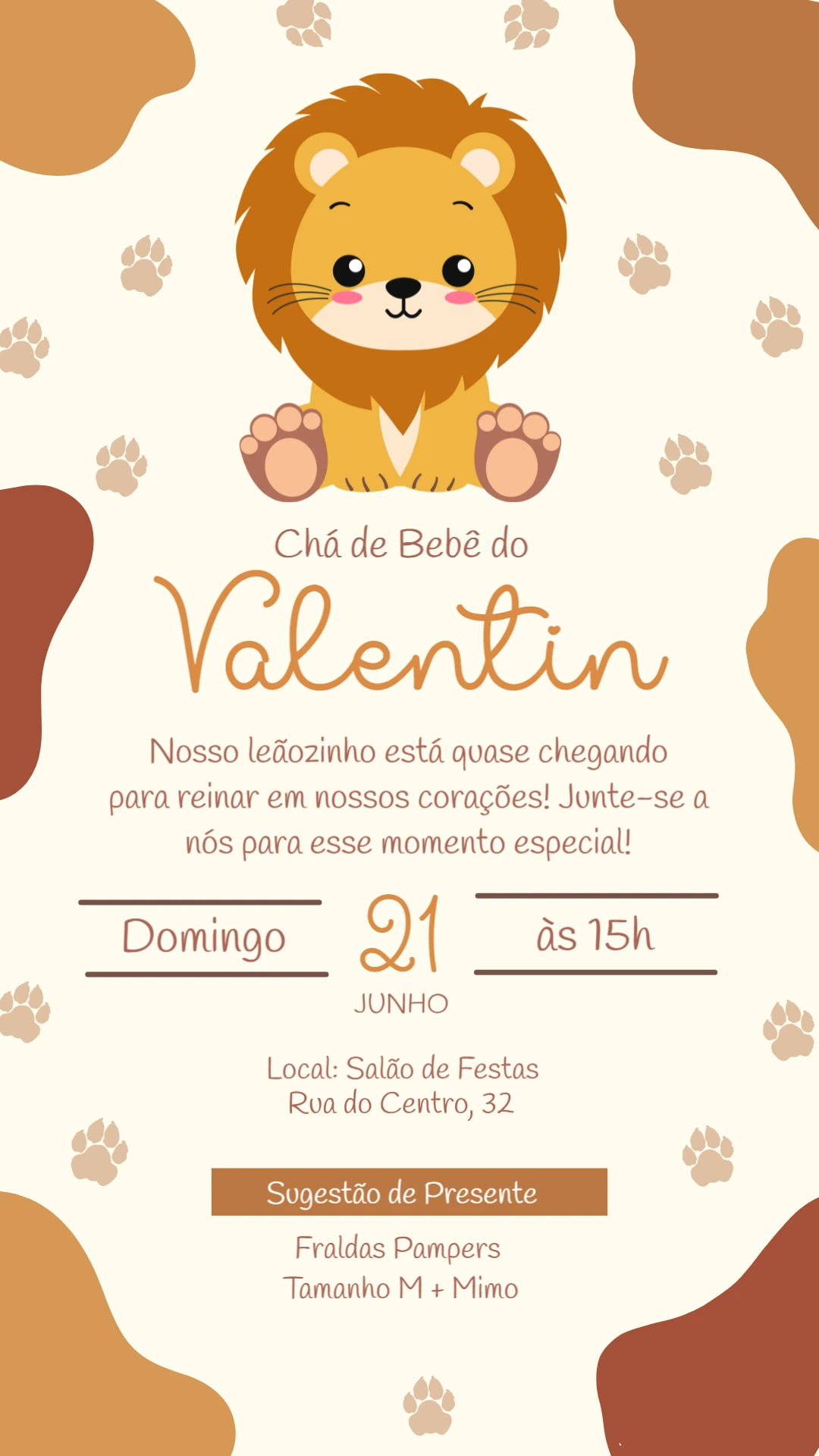 Convite Chá de Bebê Leãozinho Fofo para Editar Online