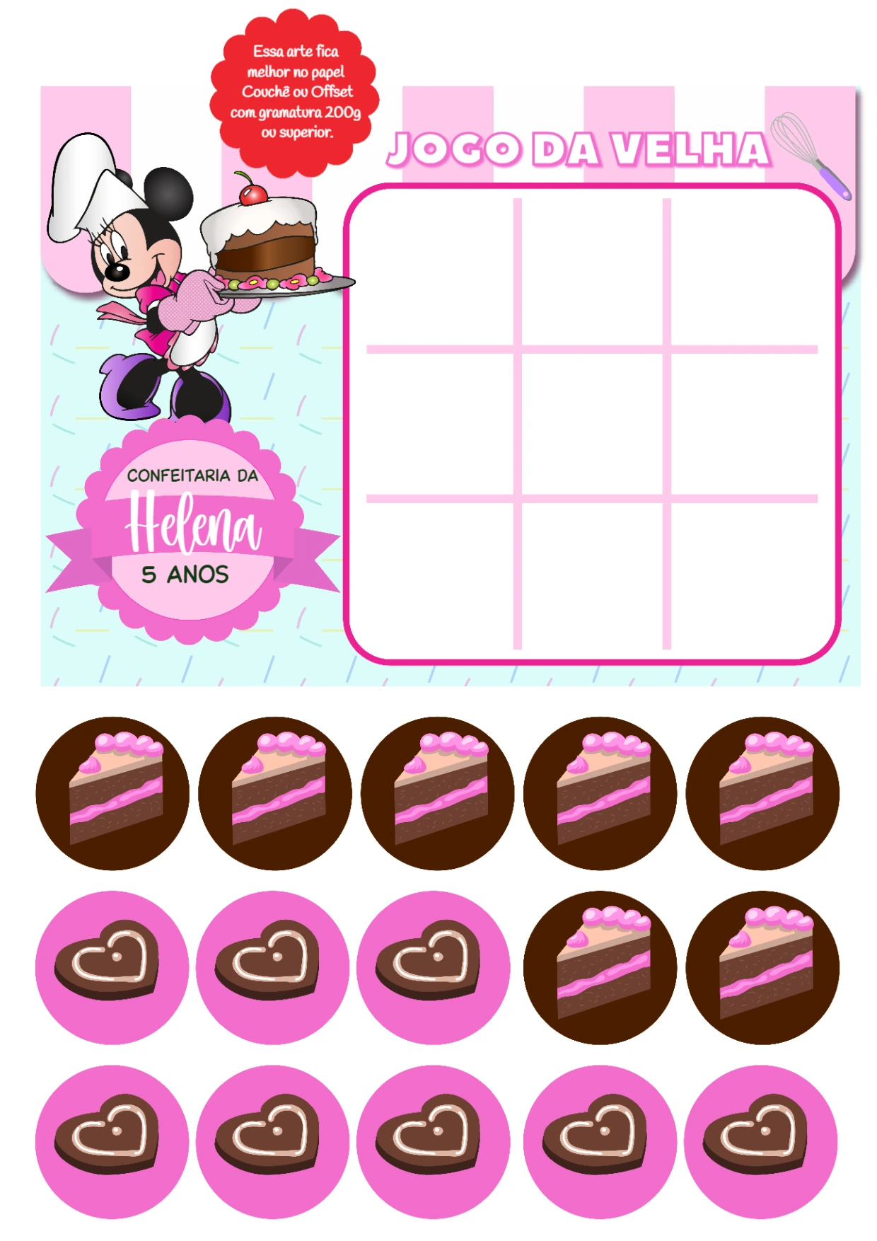 Jogo da Velha Minnie Confeiteira para Editar e Imprimir Online