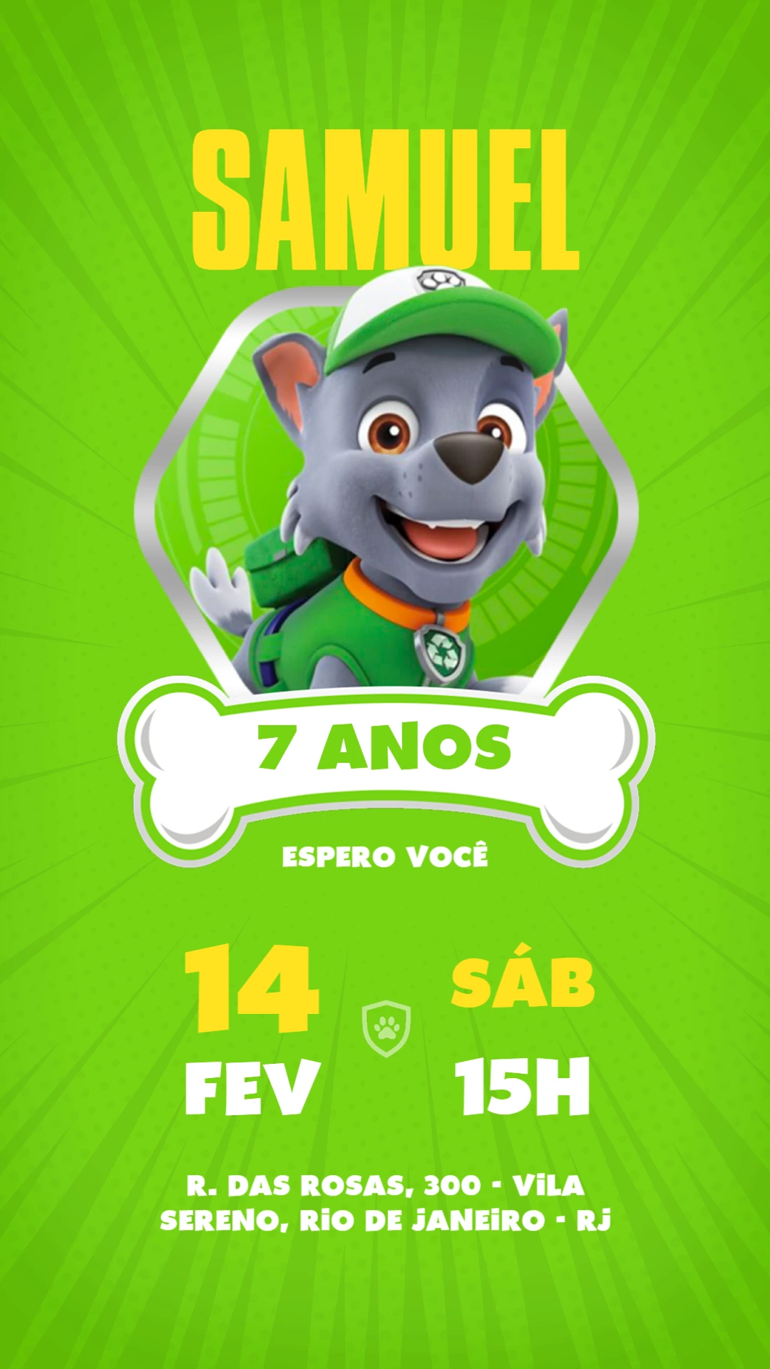 Convite Aniversário Patrulha Canina Rocky para Editar Online