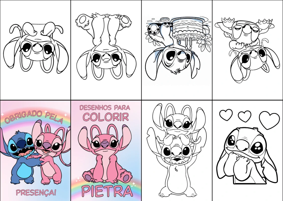 Mini Livro de Colorir Stitch e Angel Editável para Imprimir