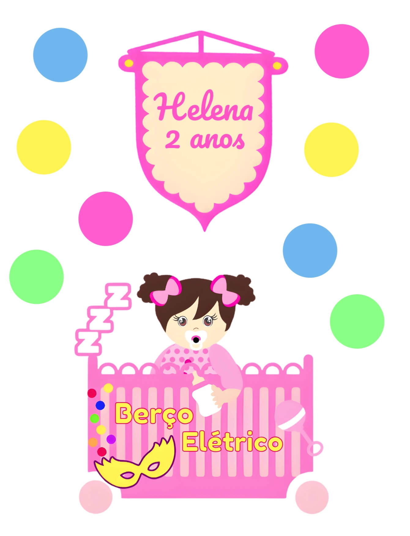 Topo de Bolo Infantil Berço Elétrico Colorido para Editar
