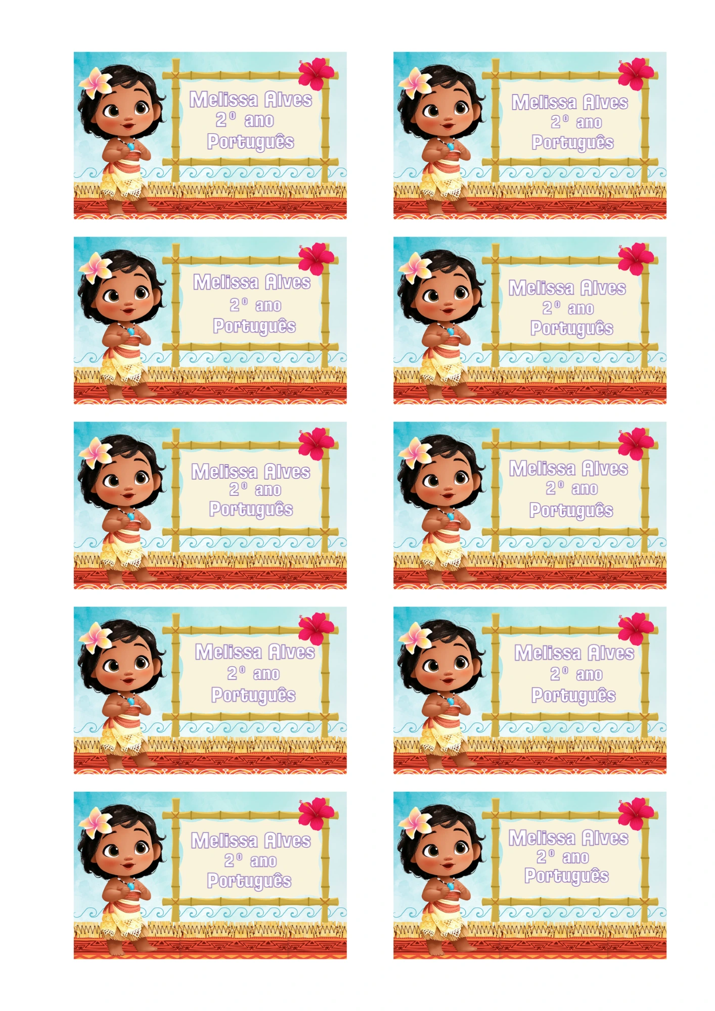 Etiqueta Escolar Moana Baby Personalizável para Editar