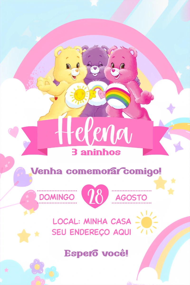 Convite Aniversário Ursinhos Carinhosos para Editar Online