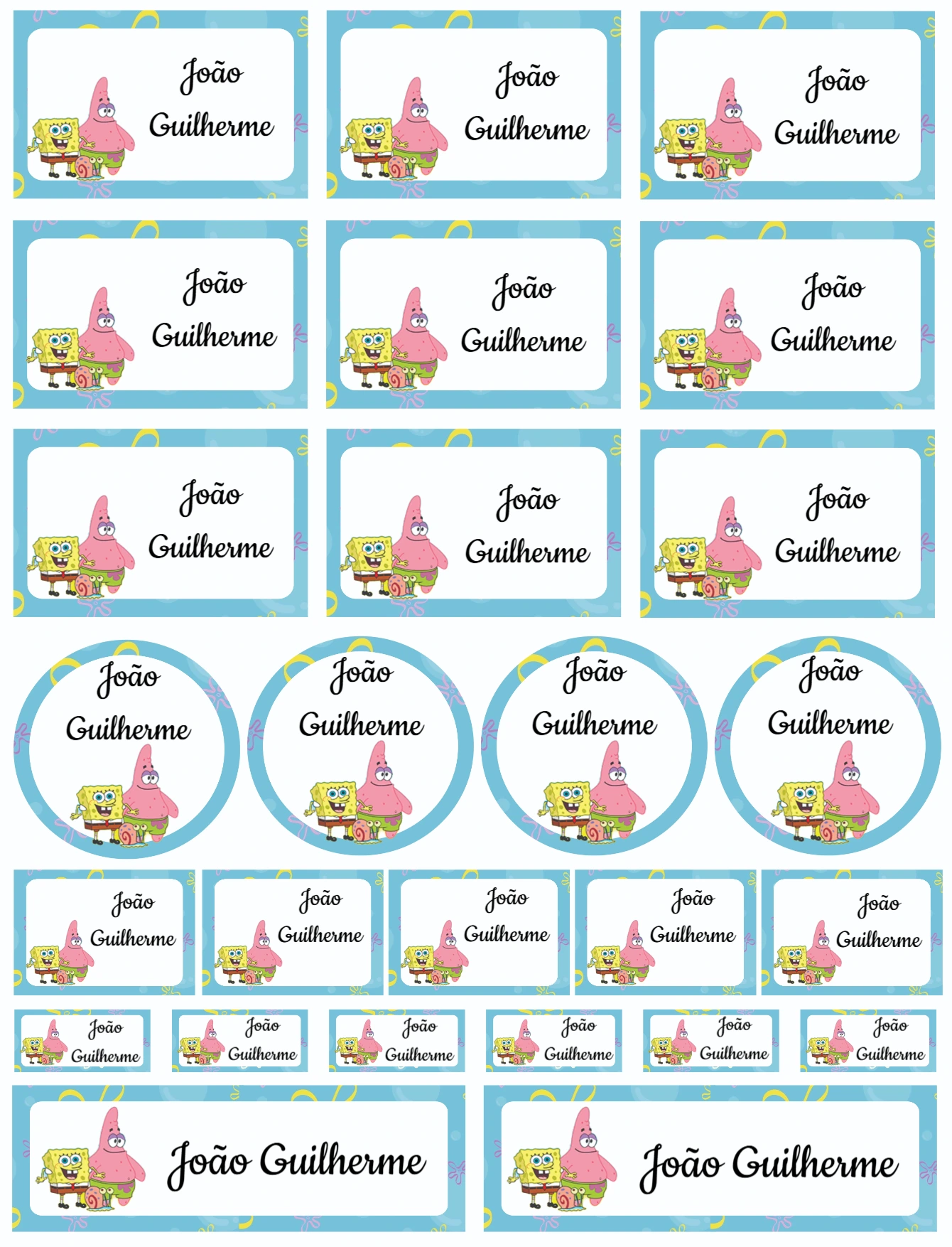 Kit de Etiquetas Escolares Bob Esponja para Editar e Imprimir
