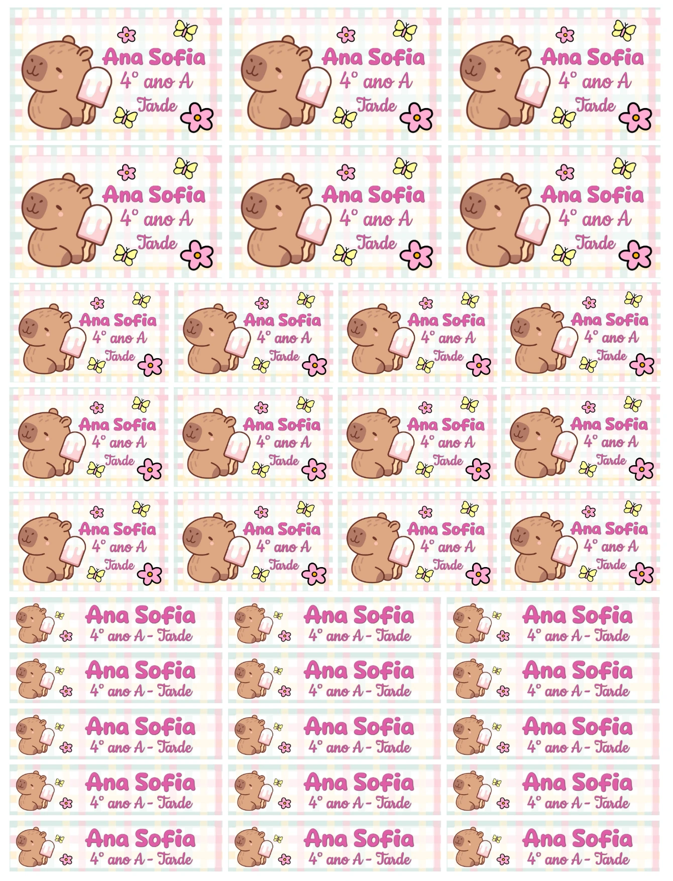 Etiqueta Escolar Editável com Tema Capivara Fofa para Imprimir