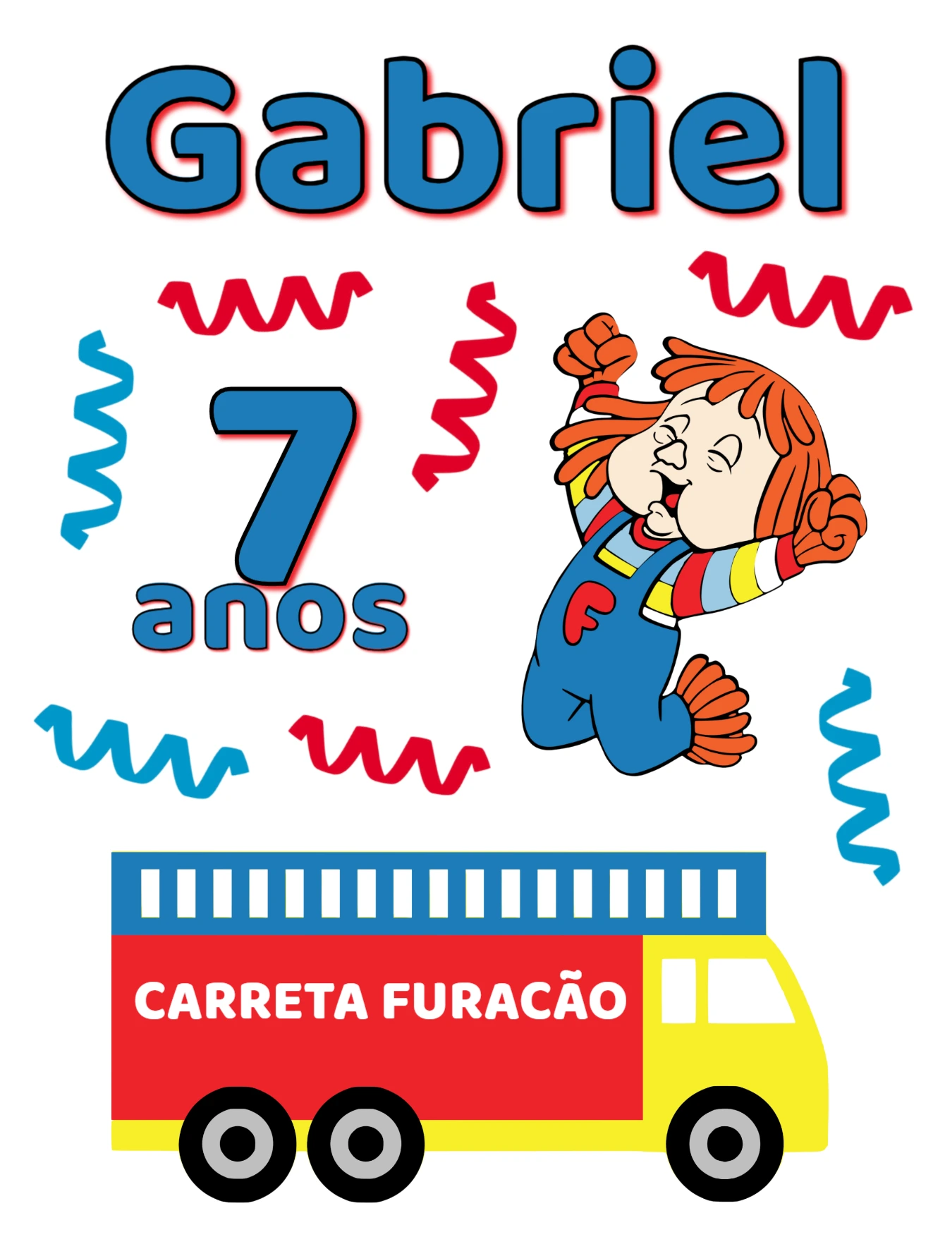 Topo de Bolo Fofão Carreta Furacão Colorido para Editar