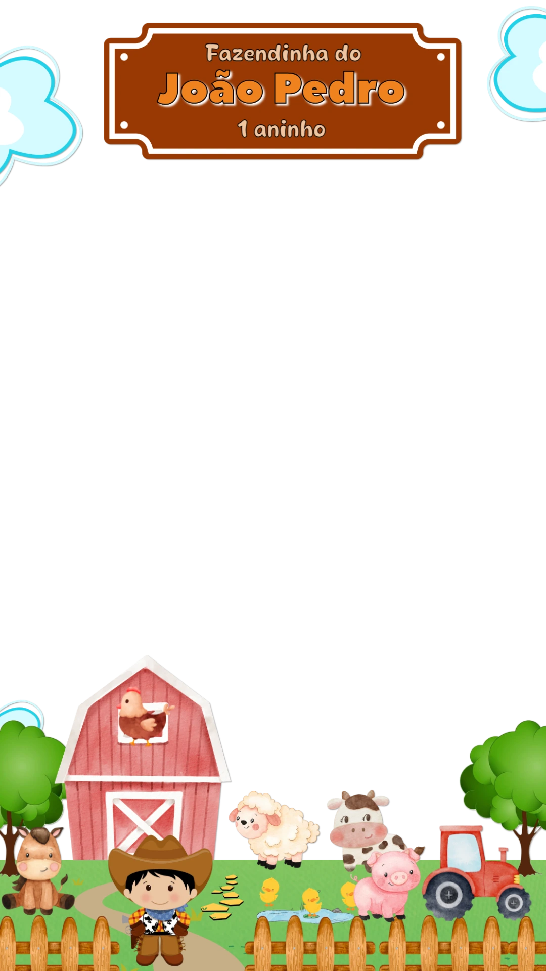 Moldura para Stories Aniversário Fazendinha Menino para Editar