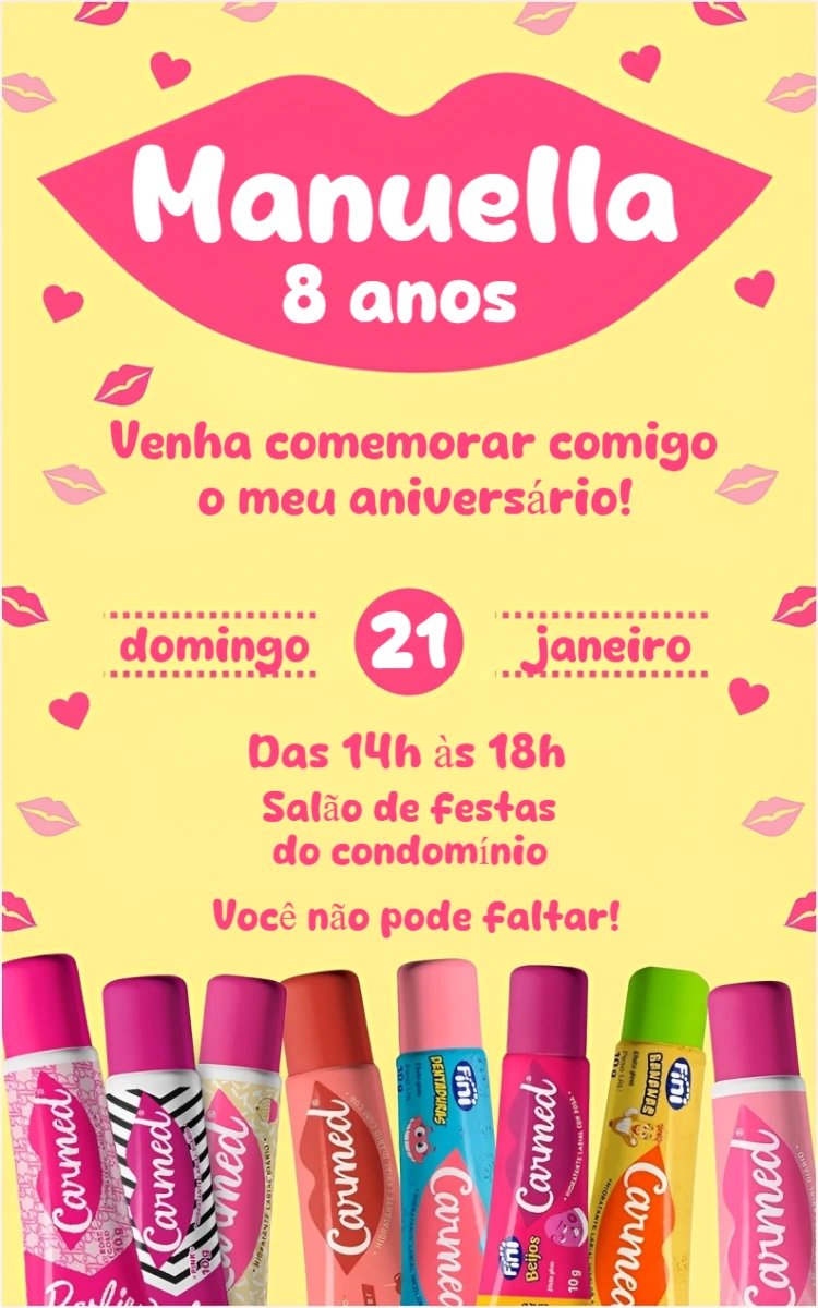 Convite Aniversário Tema Carmed para Editar e Enviar