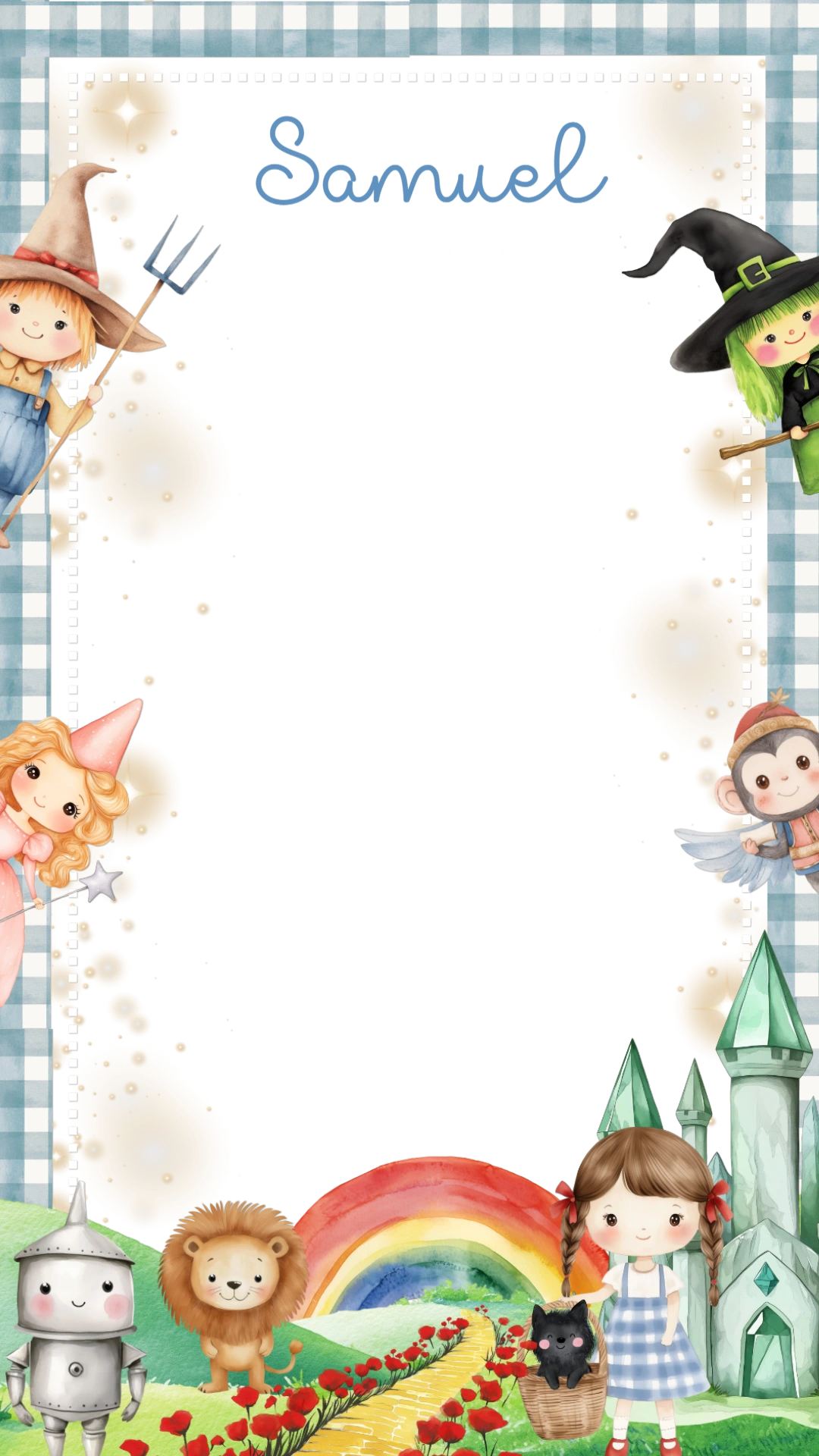 Moldura Aniversário Mágico de Oz com Personagens para Editar