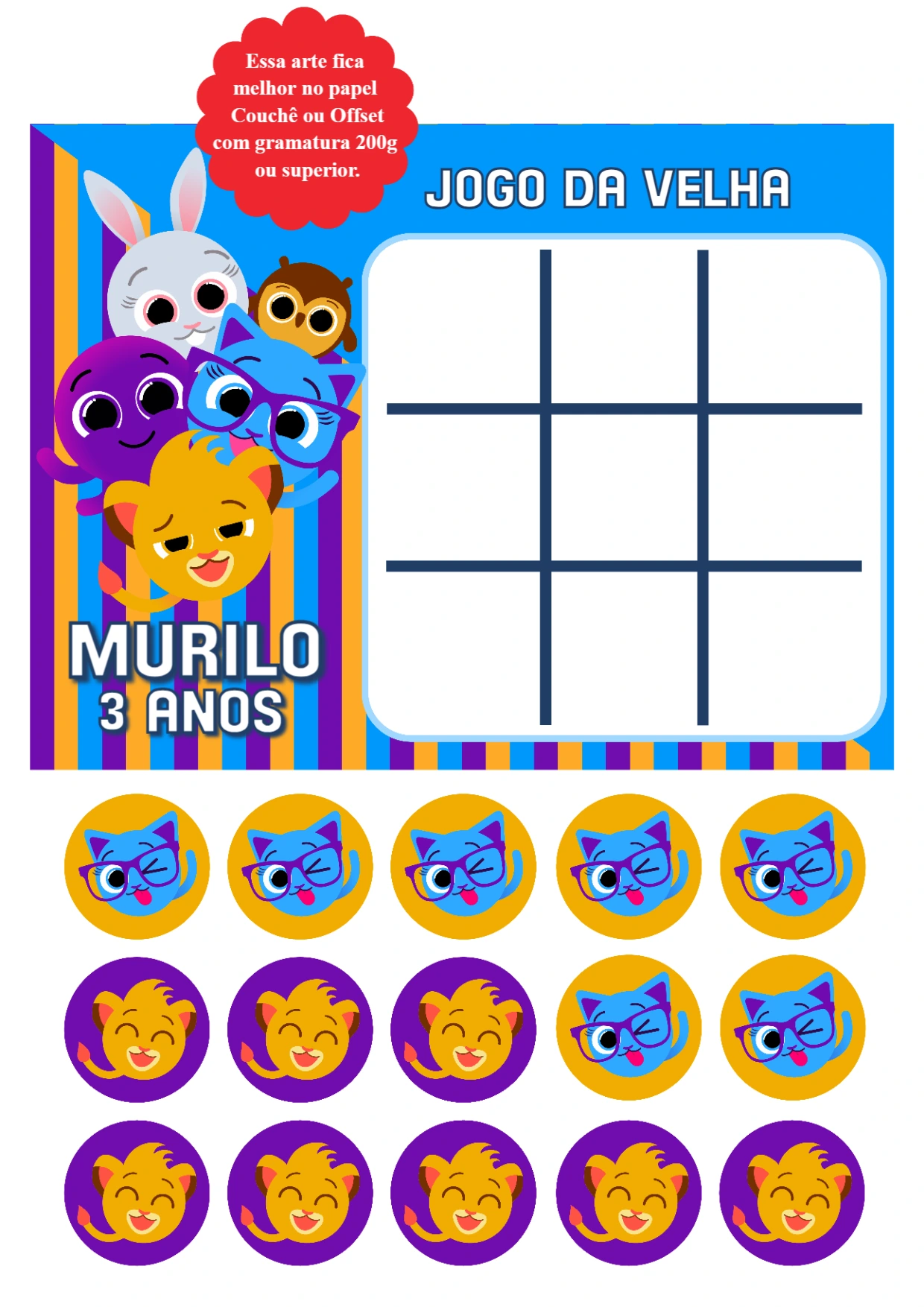 Jogo da Velha Bolofofos para Aniversário Editável Online