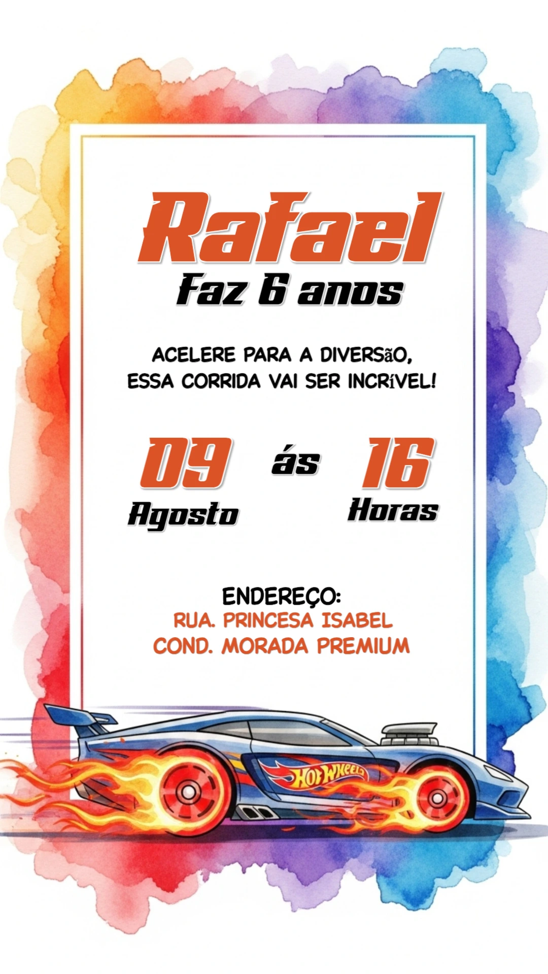 Convite de Aniversário Hotwheels com Carros para Editar Online