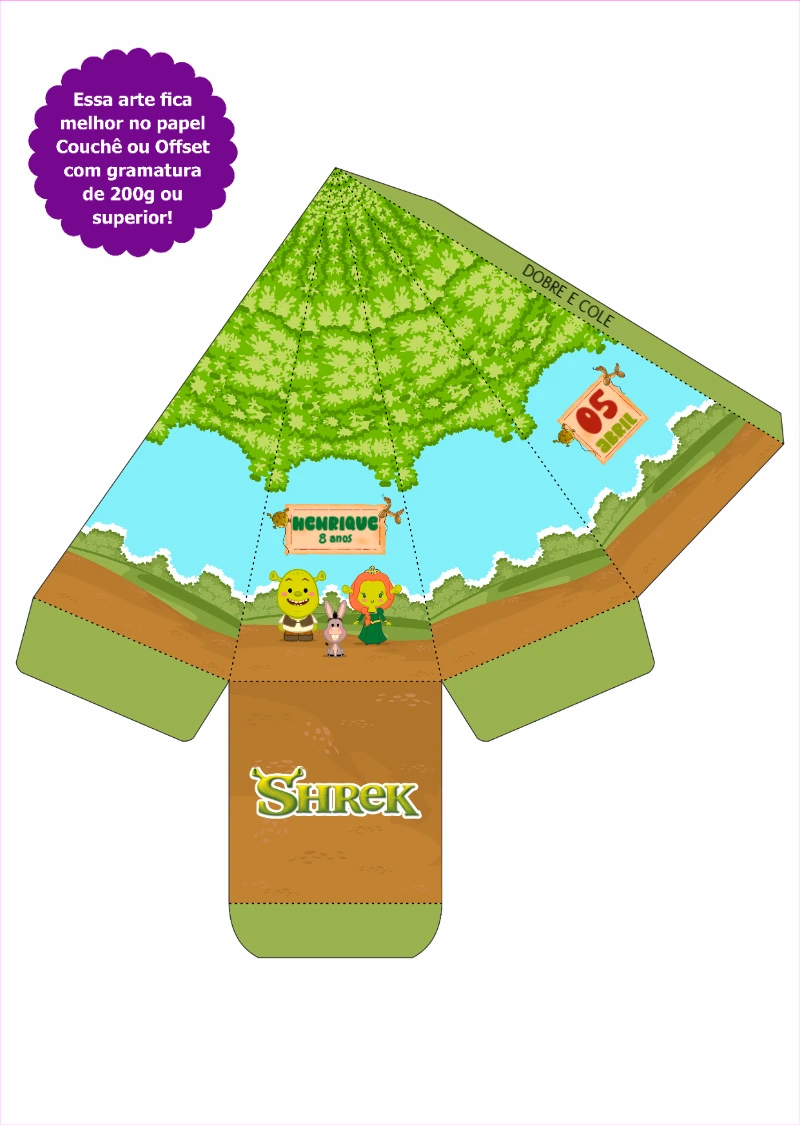 Caixa Pirâmide Festa Shrek para Editar Online e Imprimir