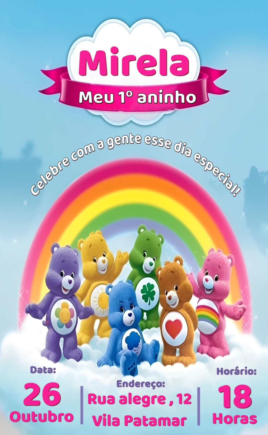Convite Aniversário Ursinhos Carinhosos para Editar Online