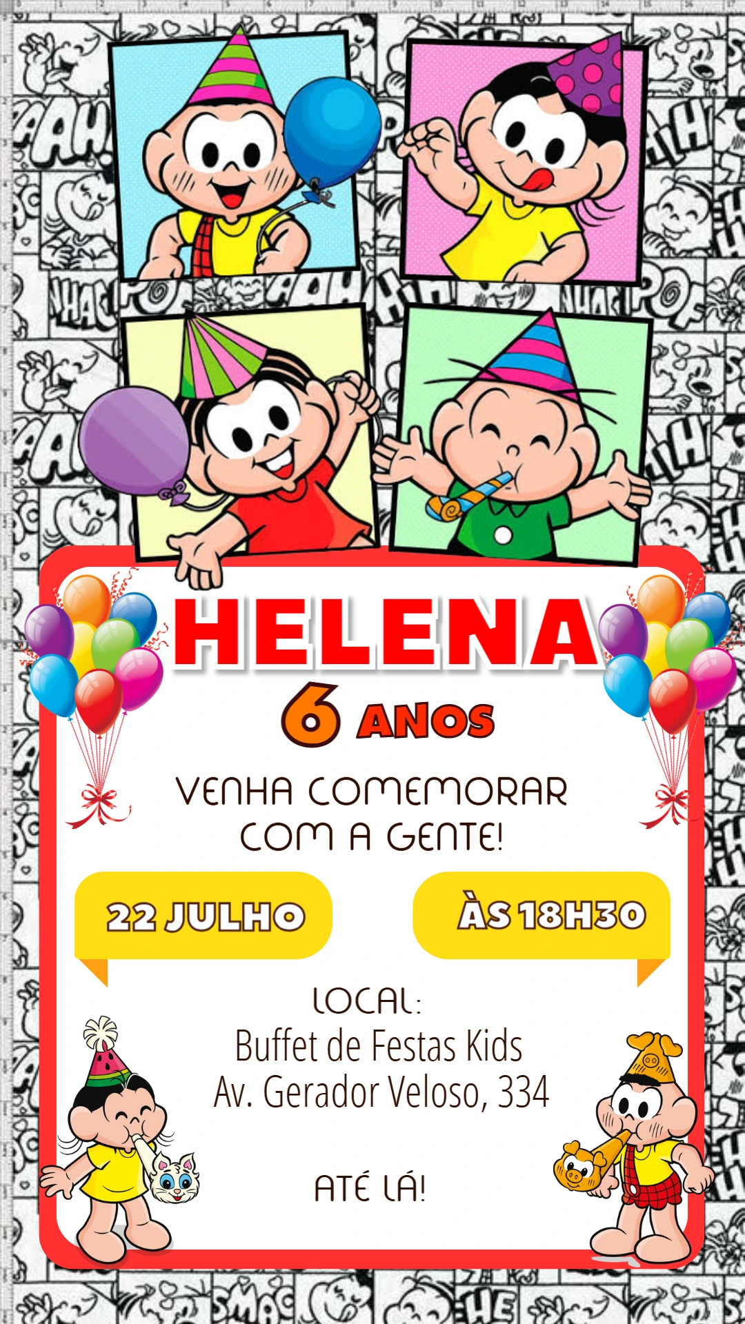 Convite de Aniversário Turma da Mônica para Editar Online