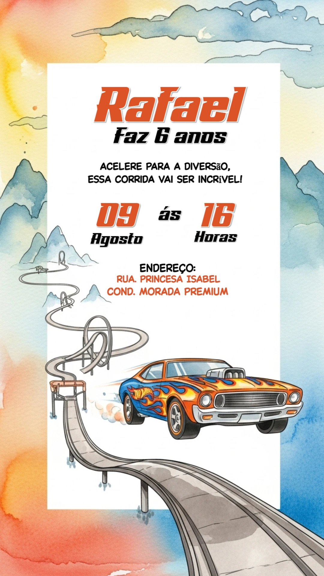 Convite de Aniversário Hotwheels com Carros para Editar Online