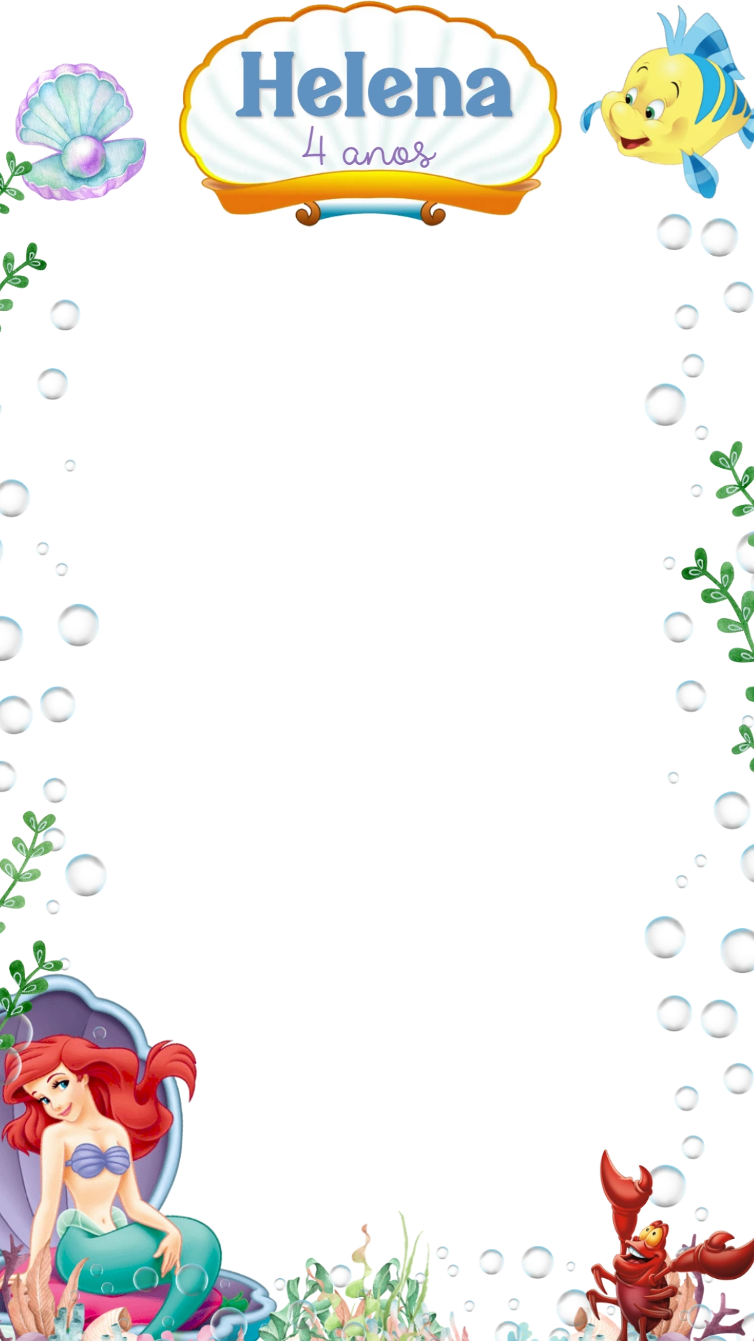 Moldura de Aniversário A Pequena Sereia para Stories para Editar