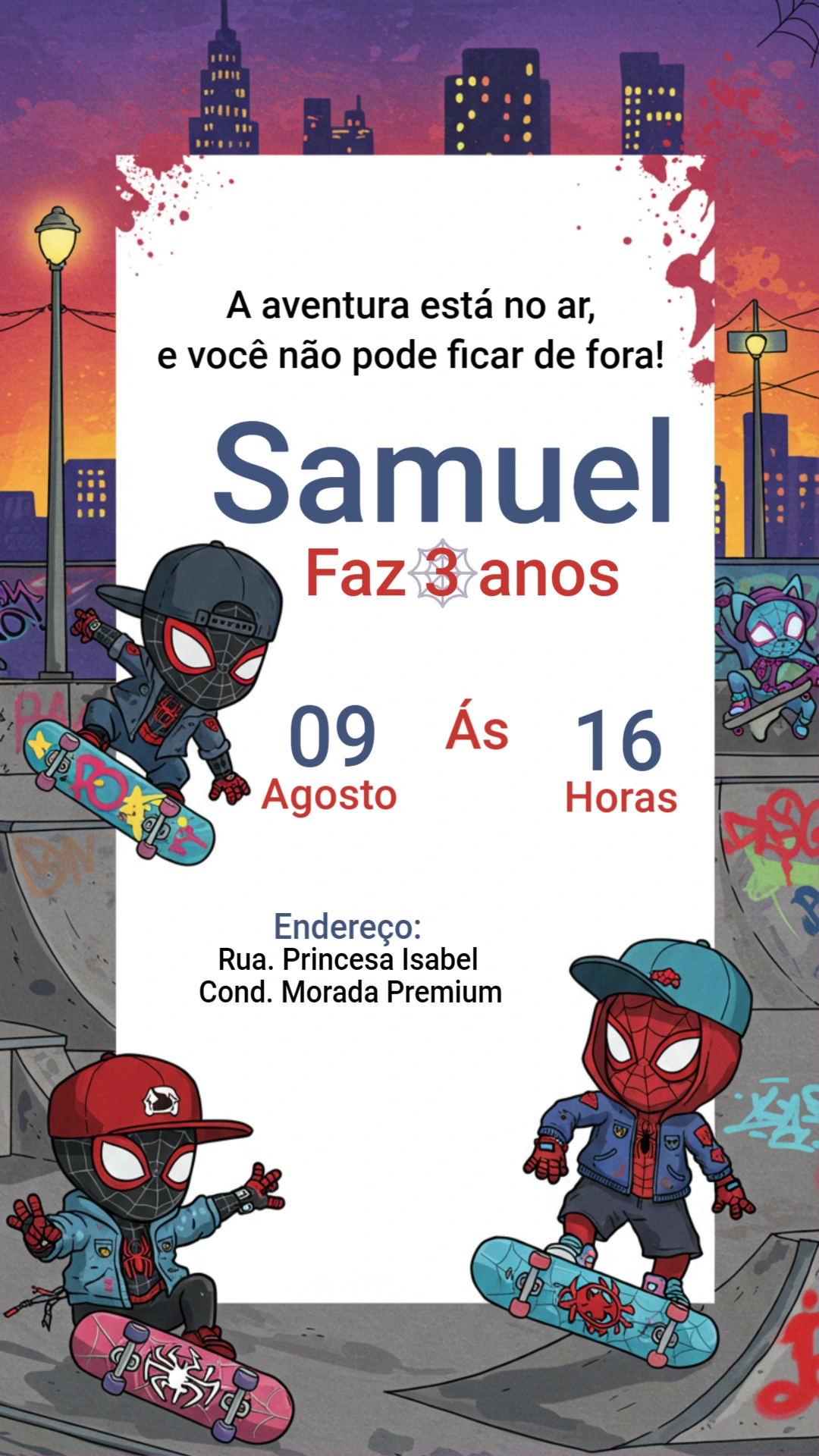 Convite de Aniversário Homem-Aranha Aranhaverso para Editar