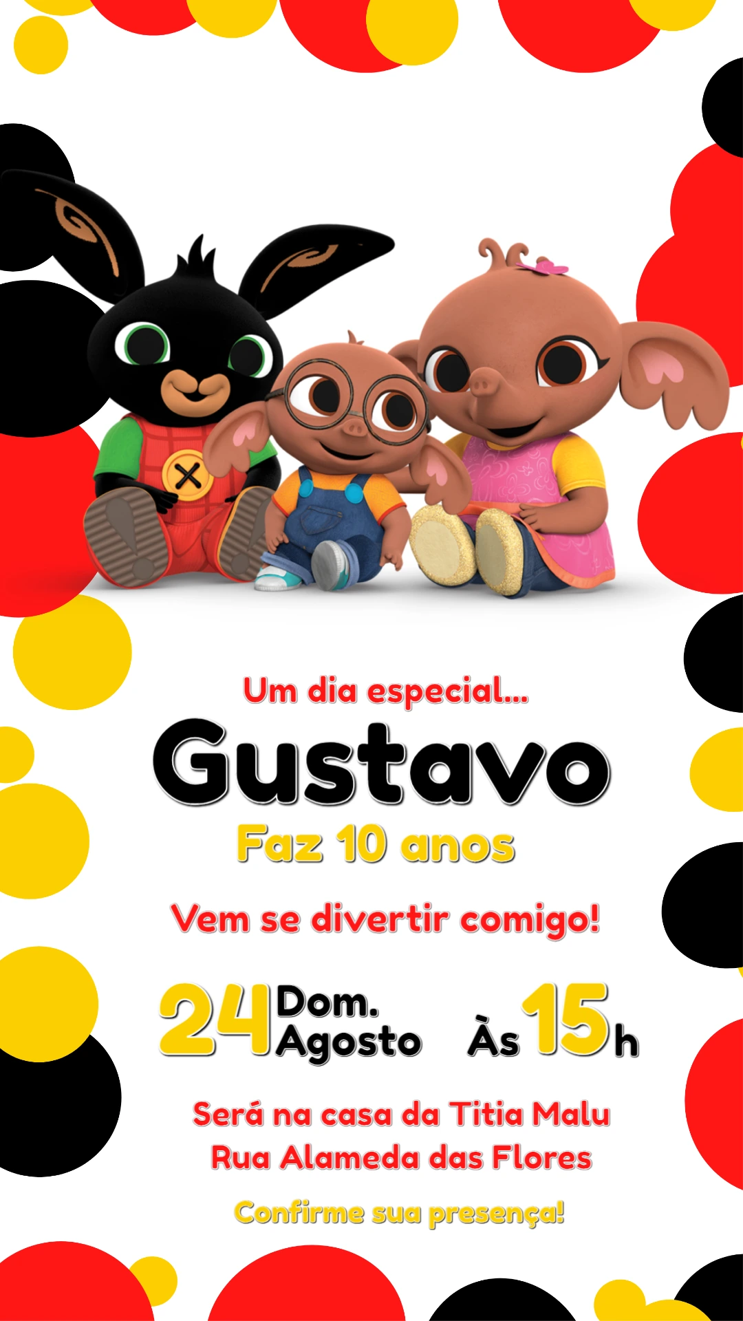 Convite Digital Aniversário Infantil Tema Bing Editável