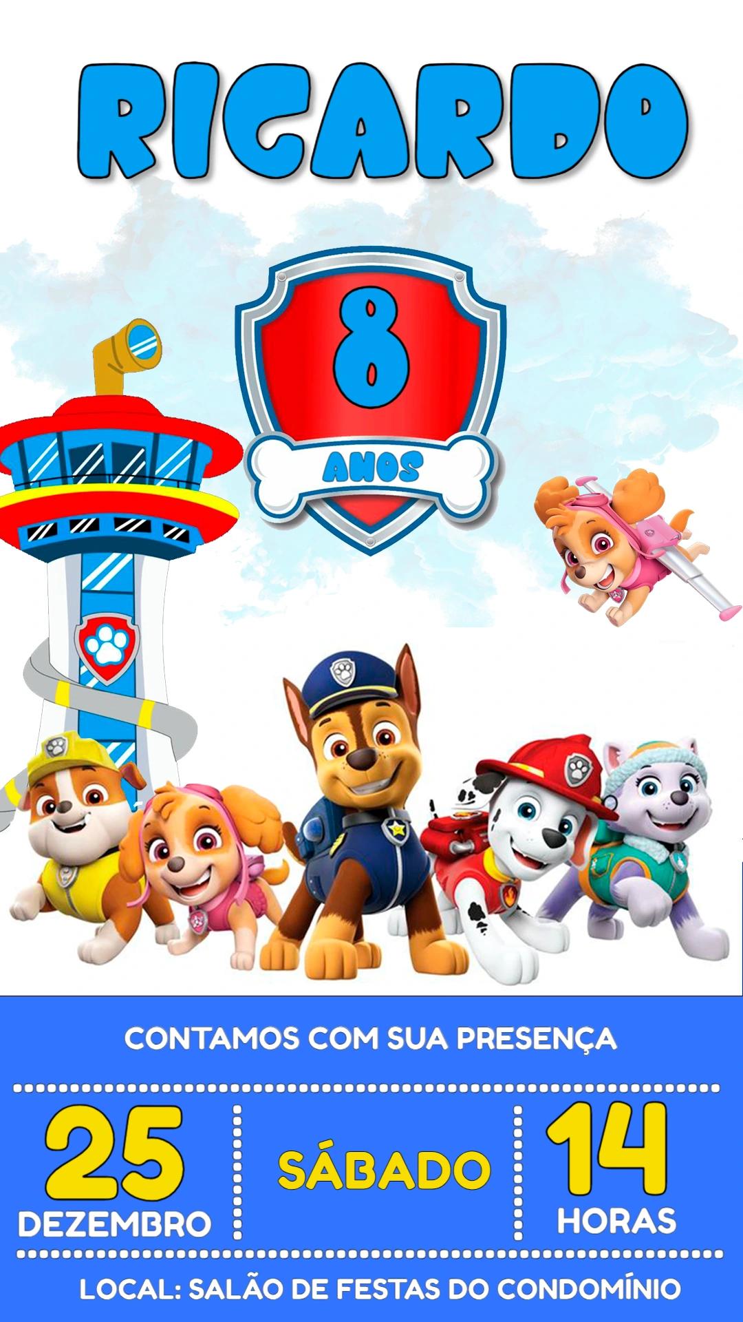 Convite de Aniversário Patrulha Canina com a Turma para Editar