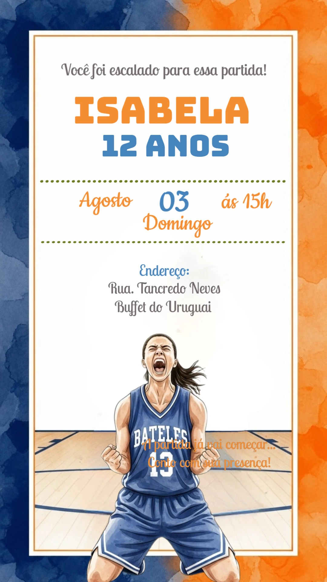 Convite Aniversário Basquete Feminino para Editar Online