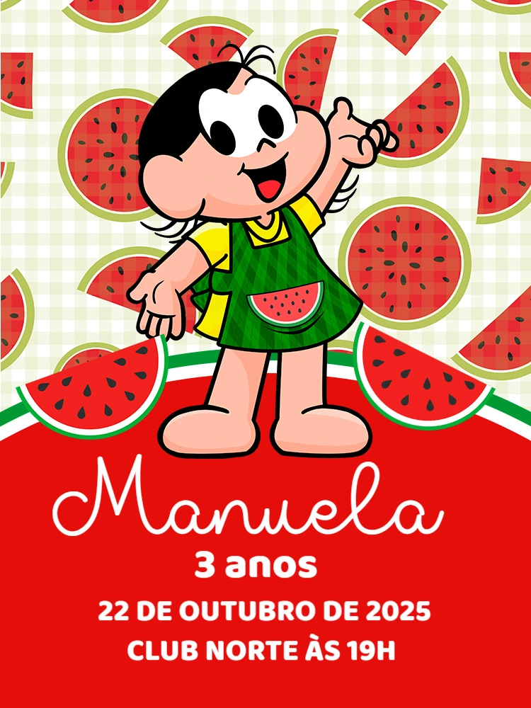 Convite de Aniversário Magali Melancia para Editar Online