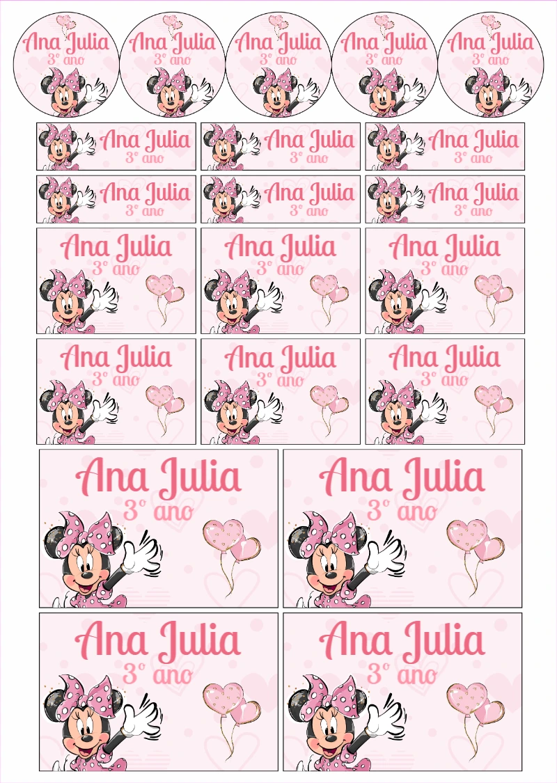 Etiquetas Escolares Minnie Mouse para Editar e Imprimir Online