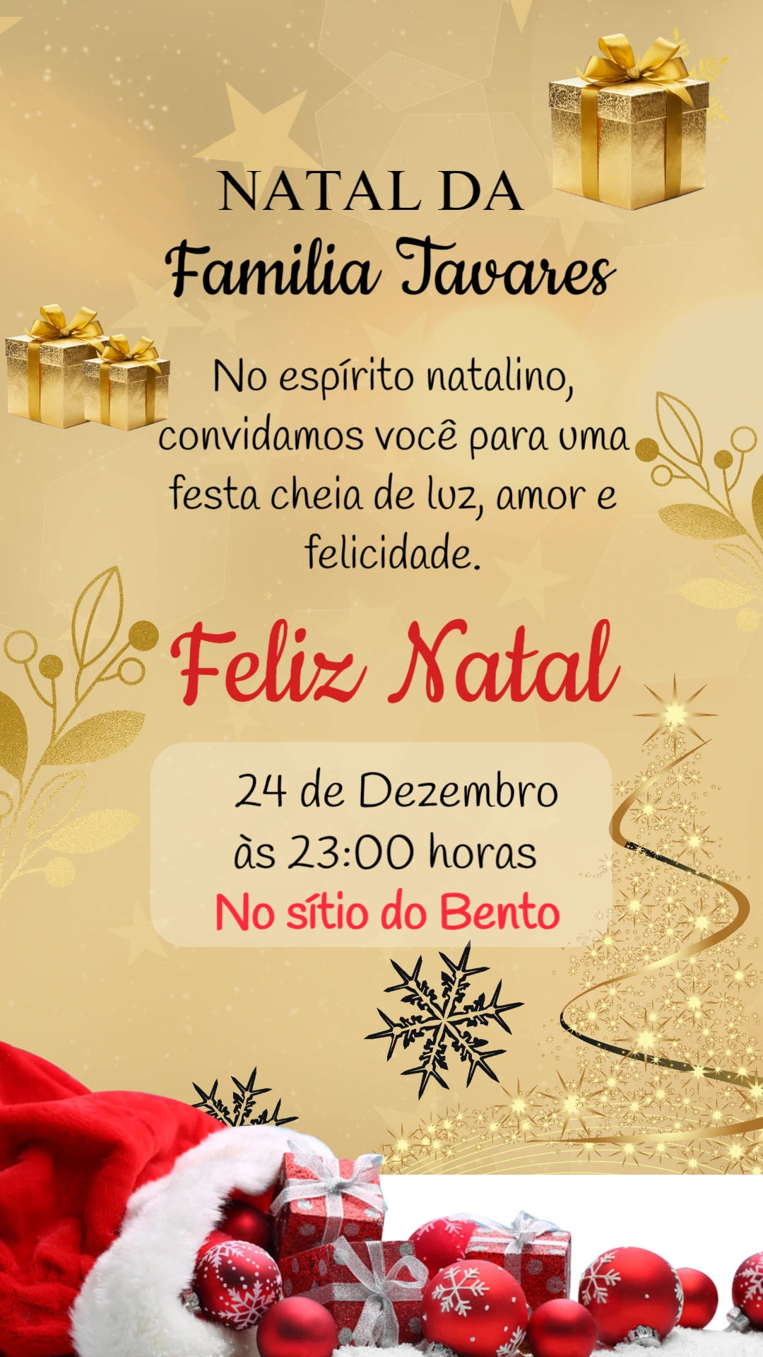 Convite de Natal Elegante Dourado para Editar Online