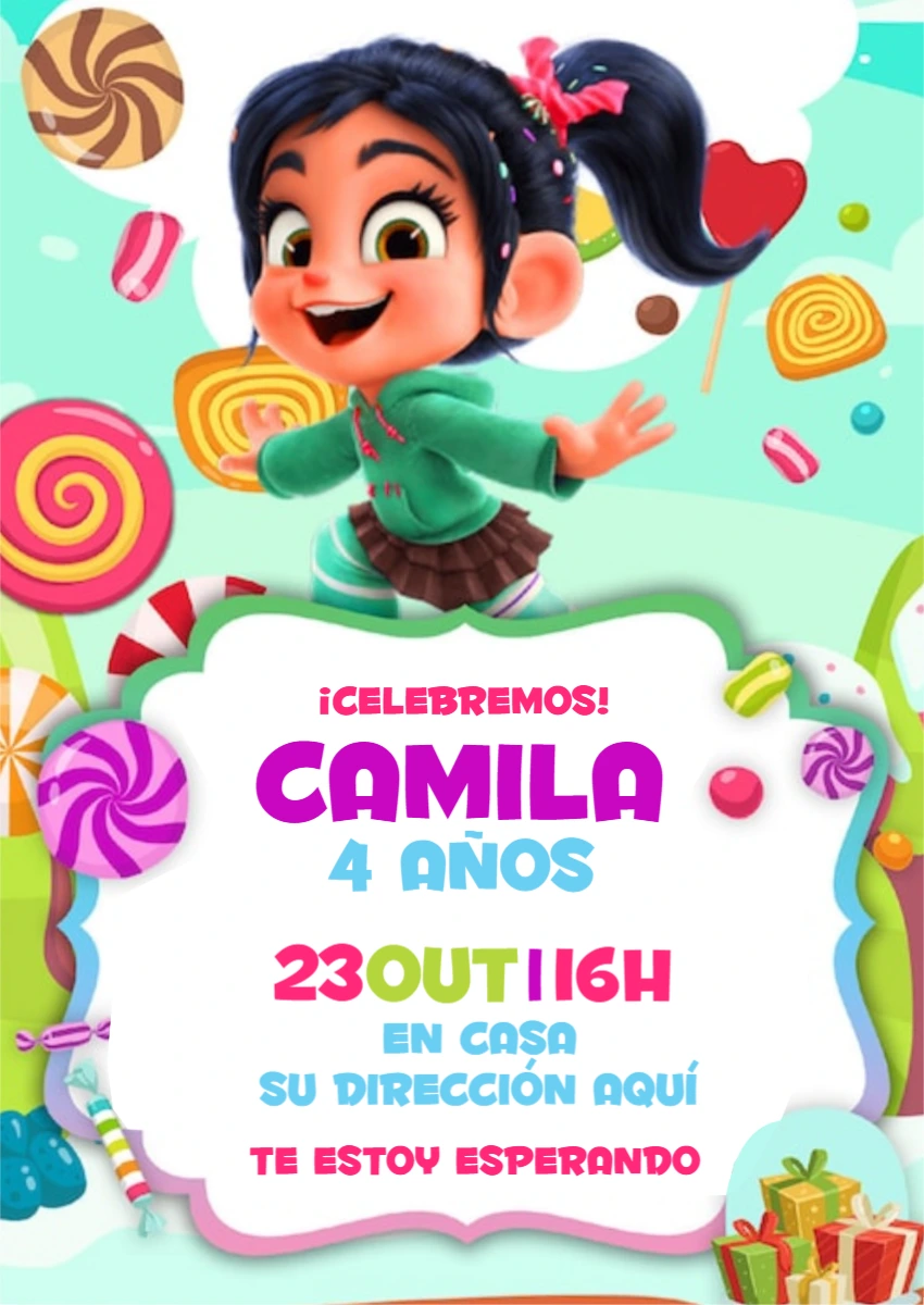 Invitación de Cumpleaños de Vanellope para Editar Online