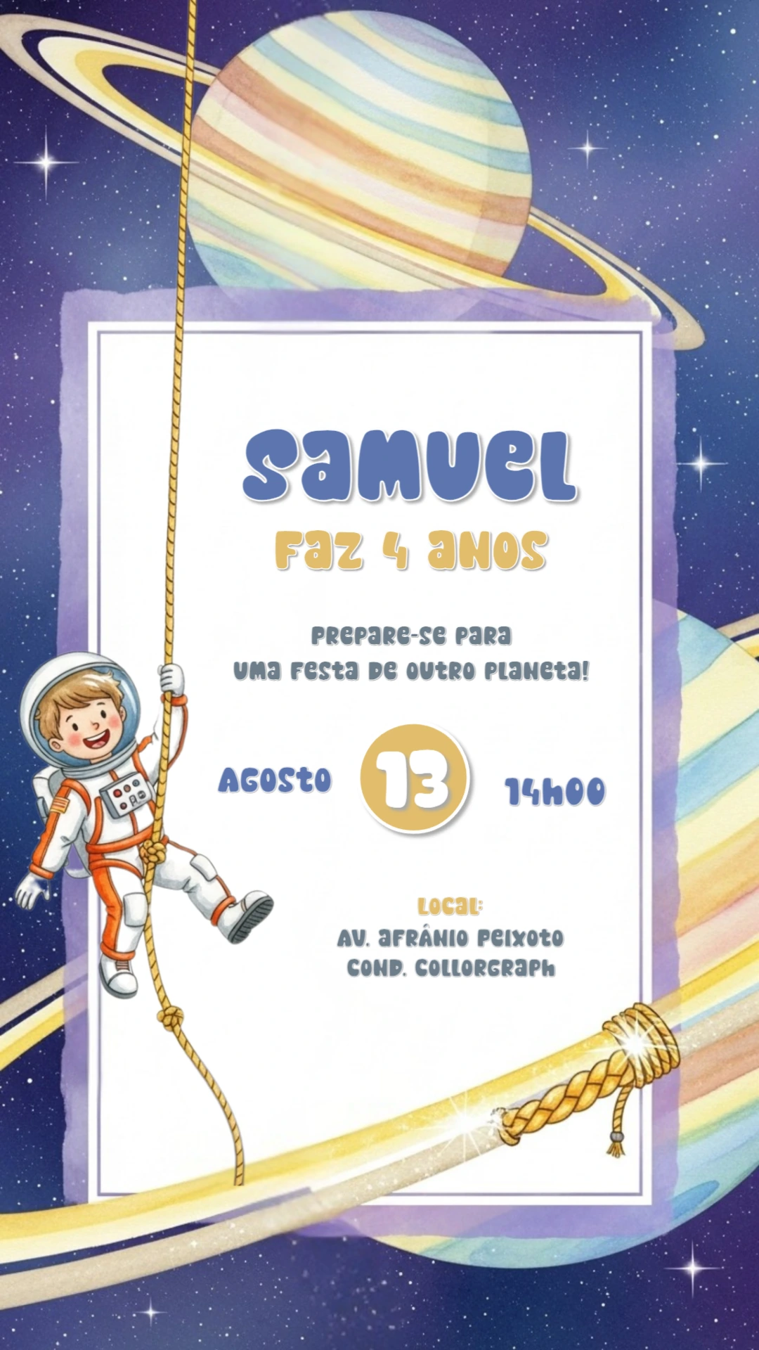 Convite Aniversário Infantil Astronauta Editável Online