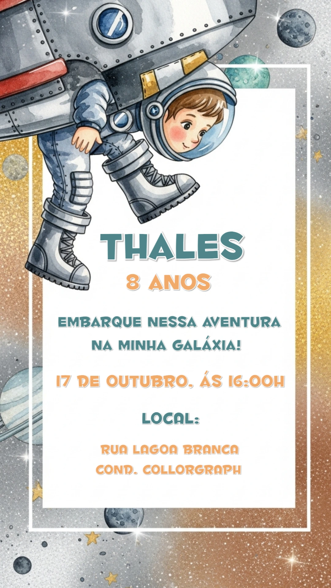 Convite de Aniversário Astronauta para Editar Online