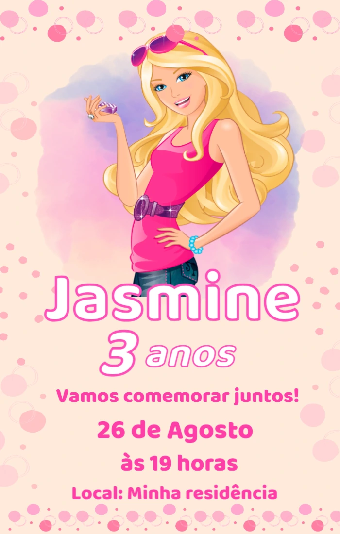 Convite de Aniversário da Barbie para Editar Online
