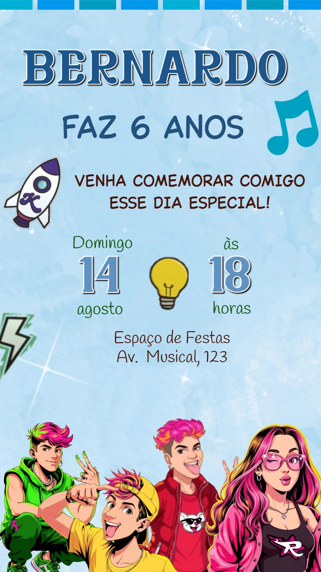 Convite Aniversário Os Azuis Emily Vick para Editar Online