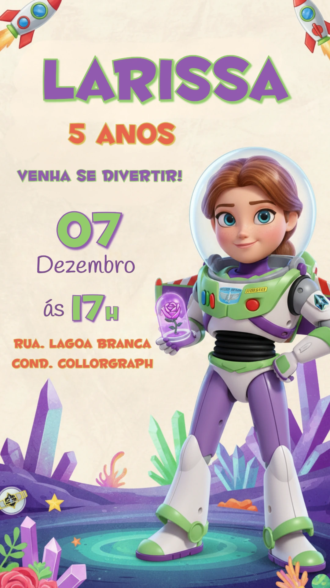 Convite Animado Aniversário Astronauta Menina para Editar