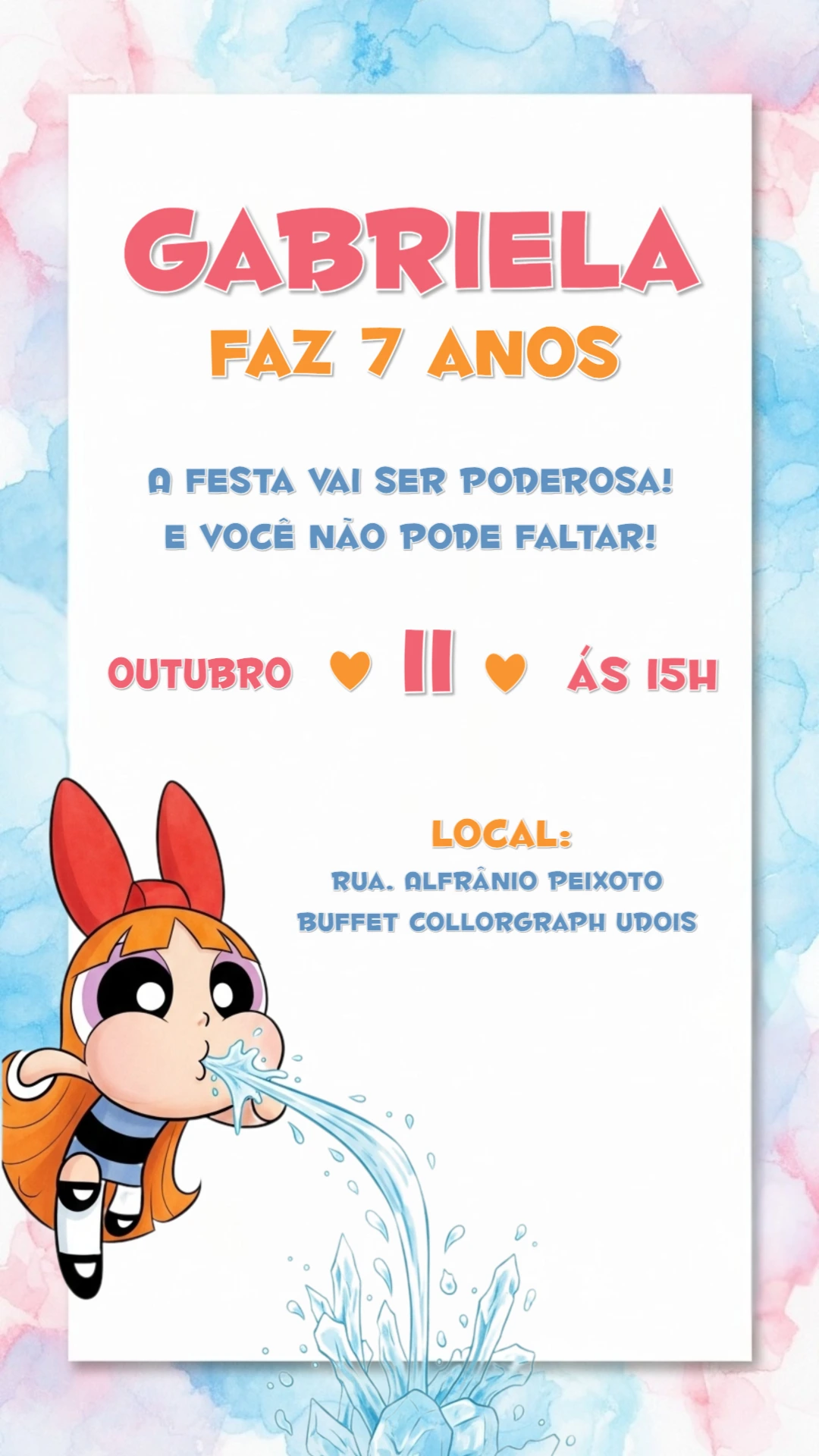 Convite de Aniversário Meninas Super Poderosas para Editar Online