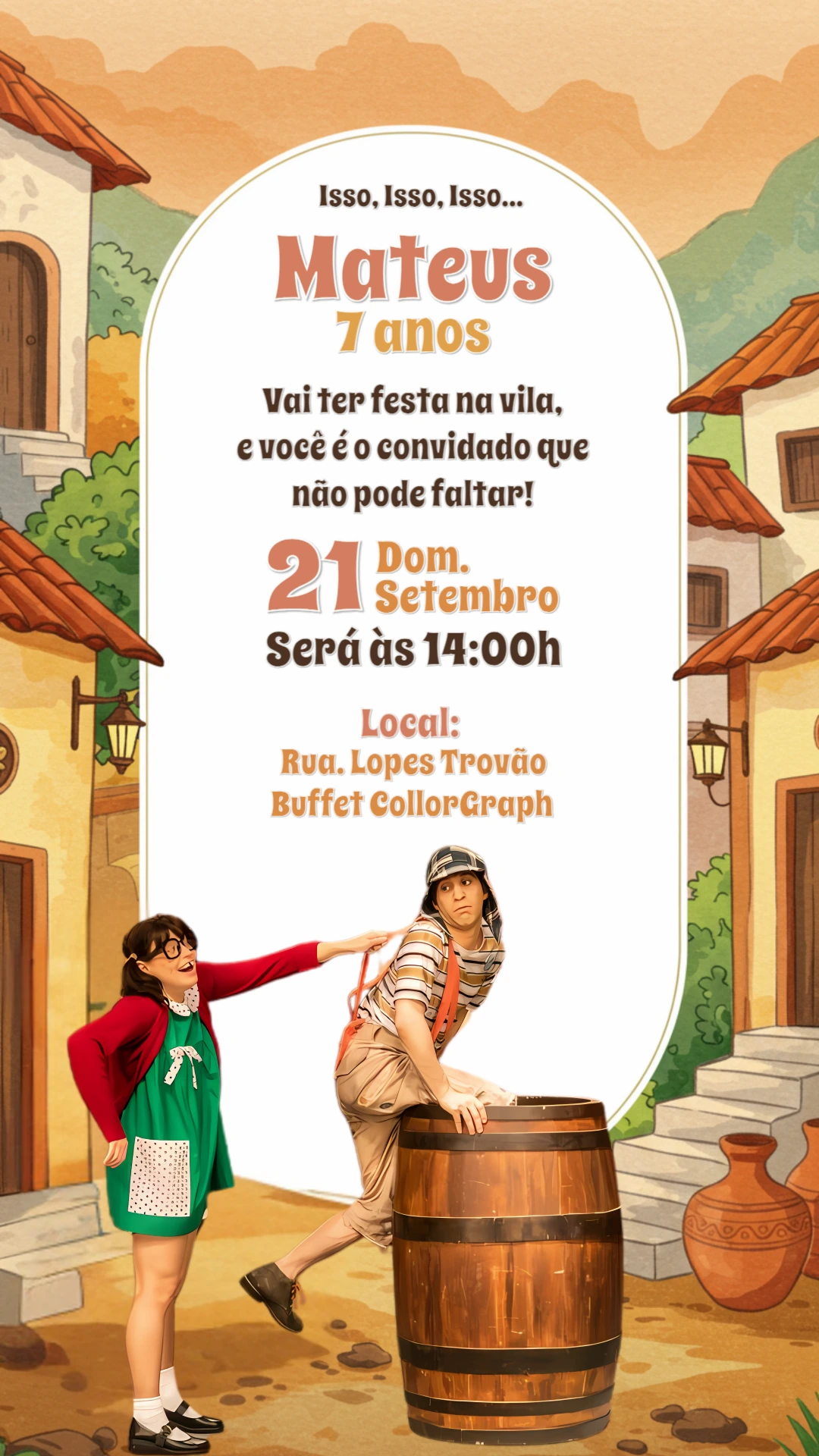 Convite Aniversário Chaves com Personagens para Editar Online