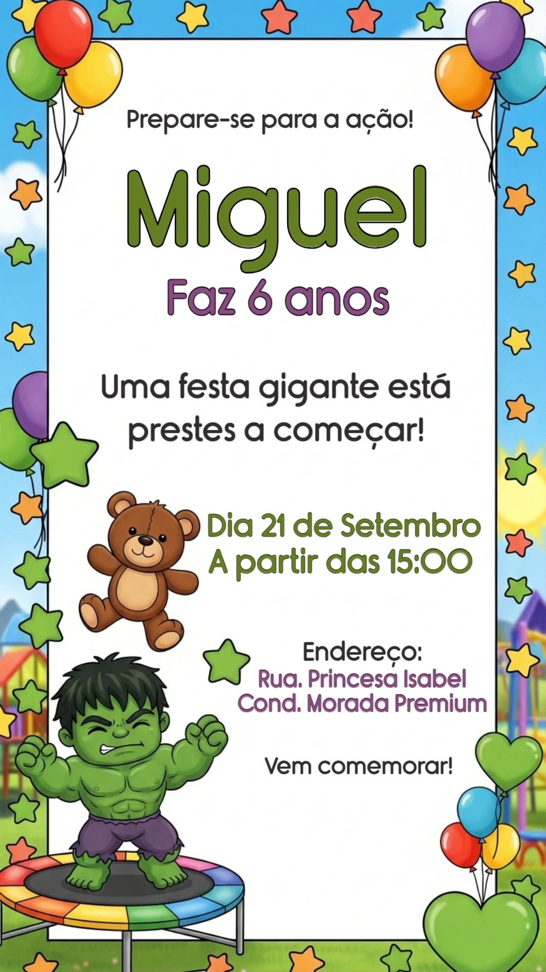 Convite Aniversário Incrível Hulk para Editar Online
