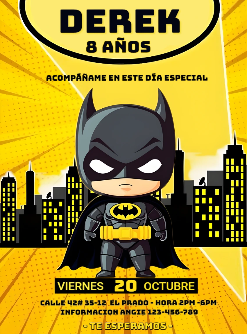 Invitación de Cumpleaños de Batman para Editar Online