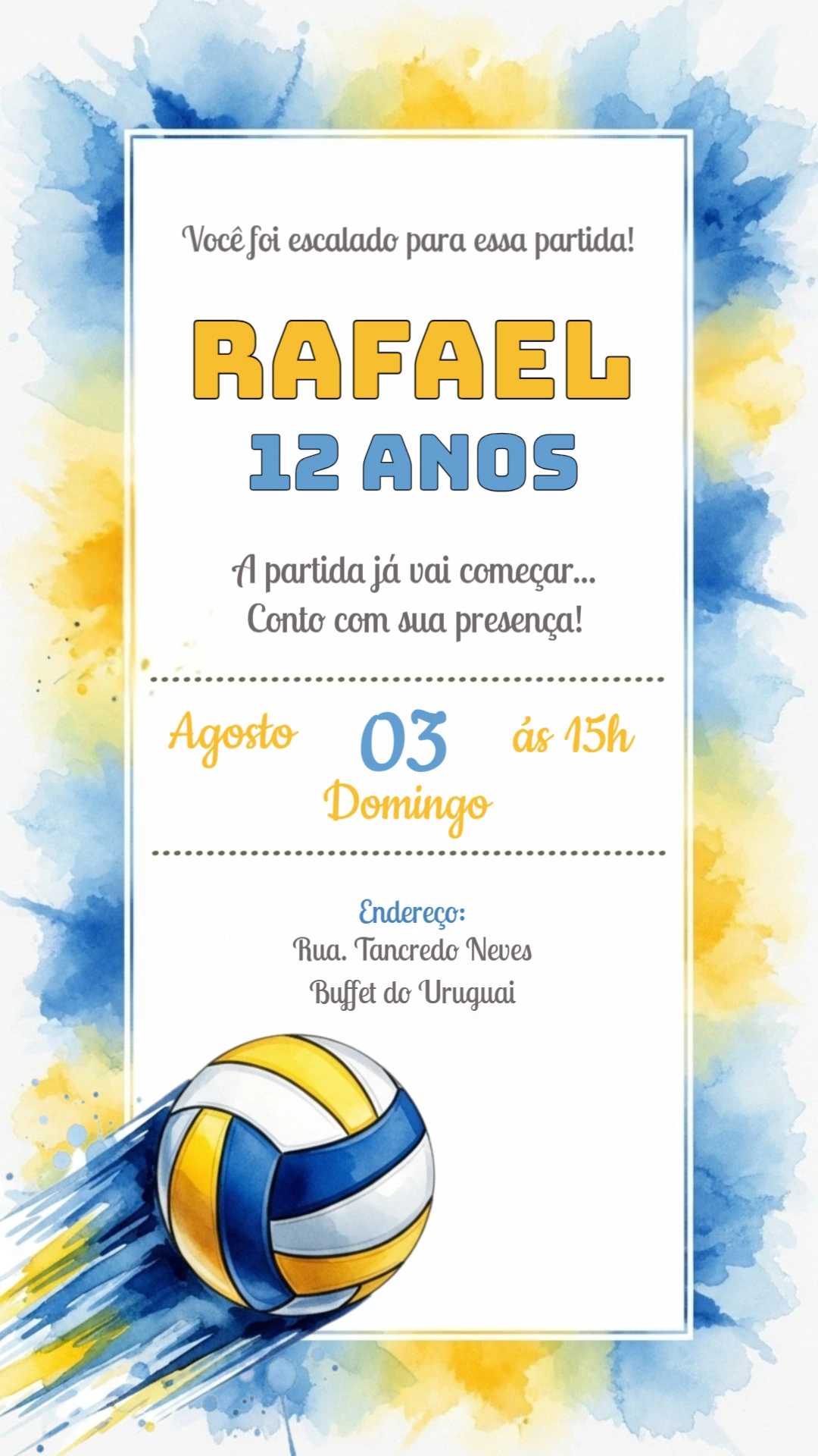 Convite de Aniversário Vôlei para Editar Online e Imprimir