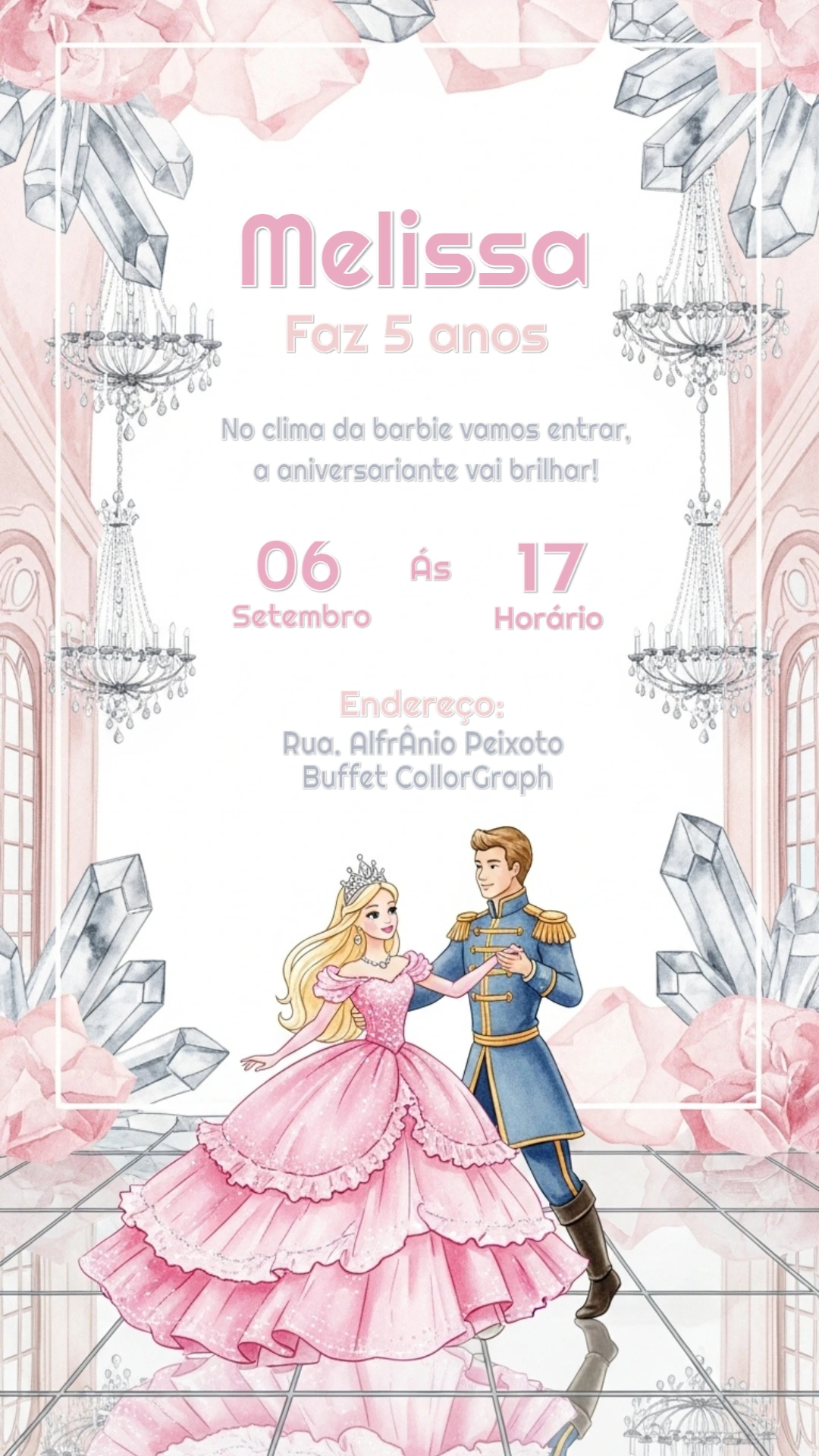 Convite Aniversário Princesa e Príncipe para Editar Online