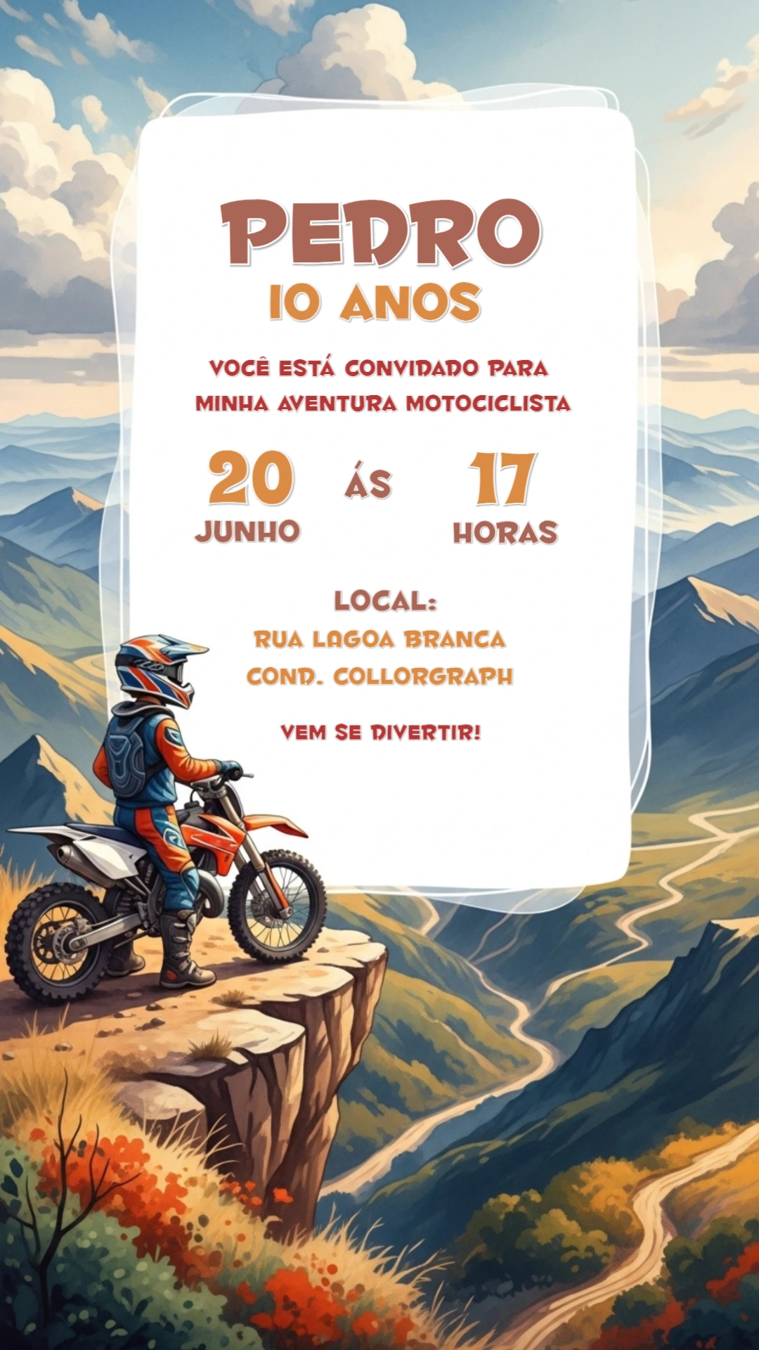Convite de Aniversário Motocross Editável Online para Imprimir