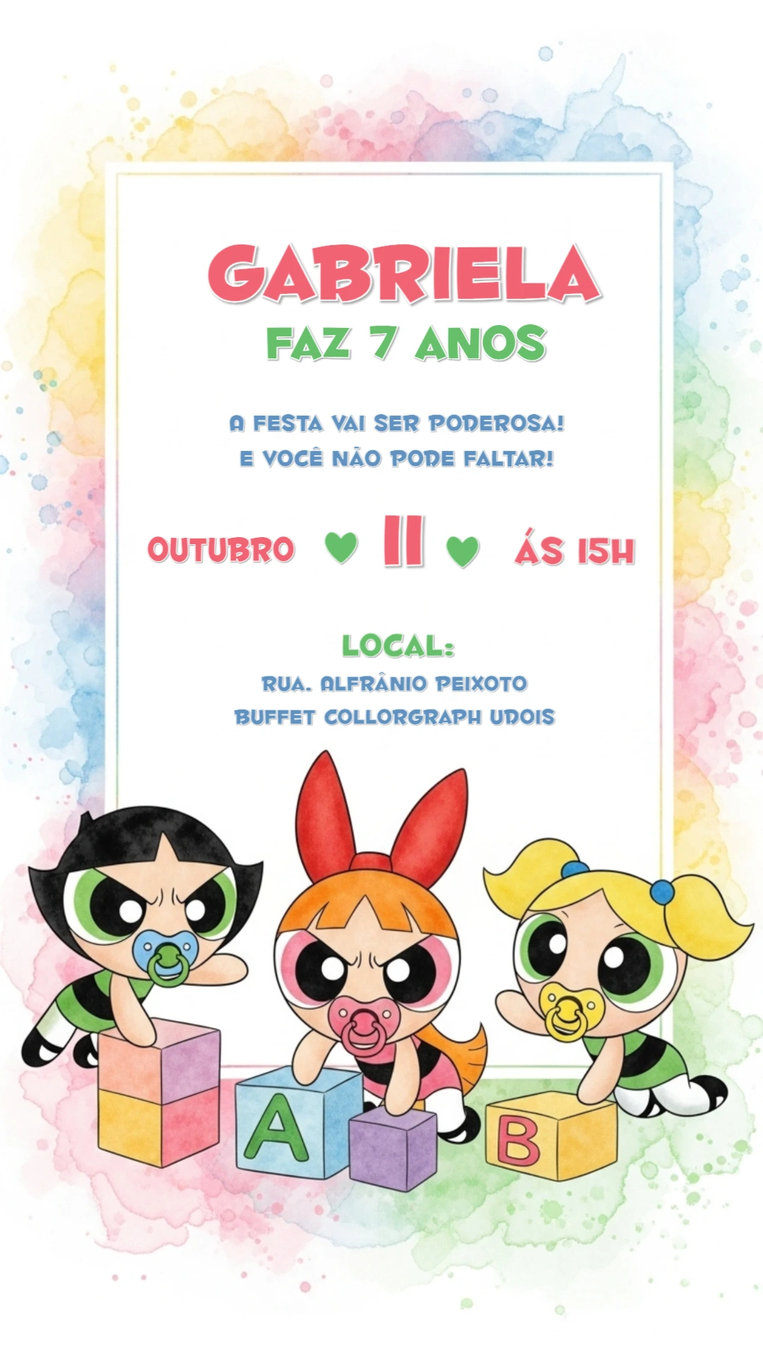 Convite Aniversário Meninas Super Poderosas Baby para Editar