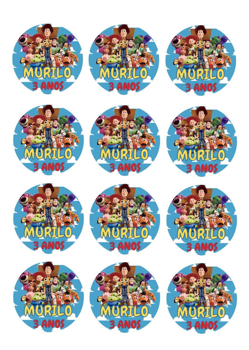 Adesivo Redondo Festa Toy Story com Personagens para Editar