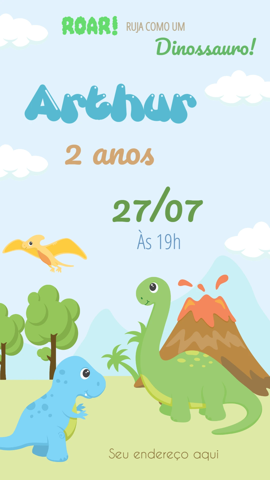 Convite Aniversário Dinossauro Baby para Editar Online