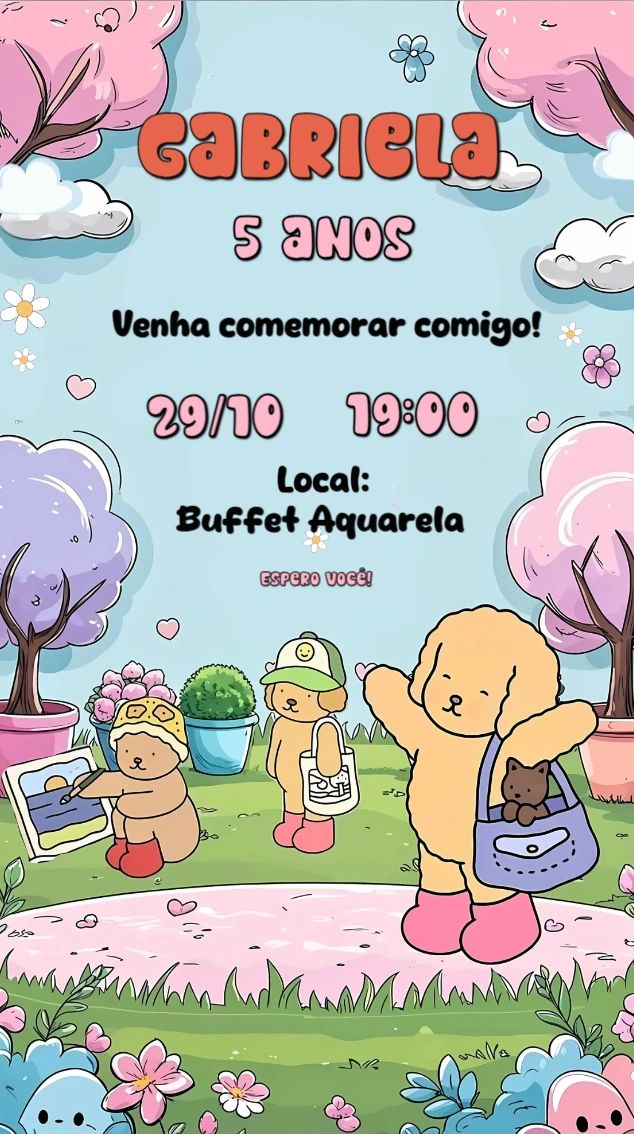 Convite Aniversário Cachorrinhos Fofos para Editar Online