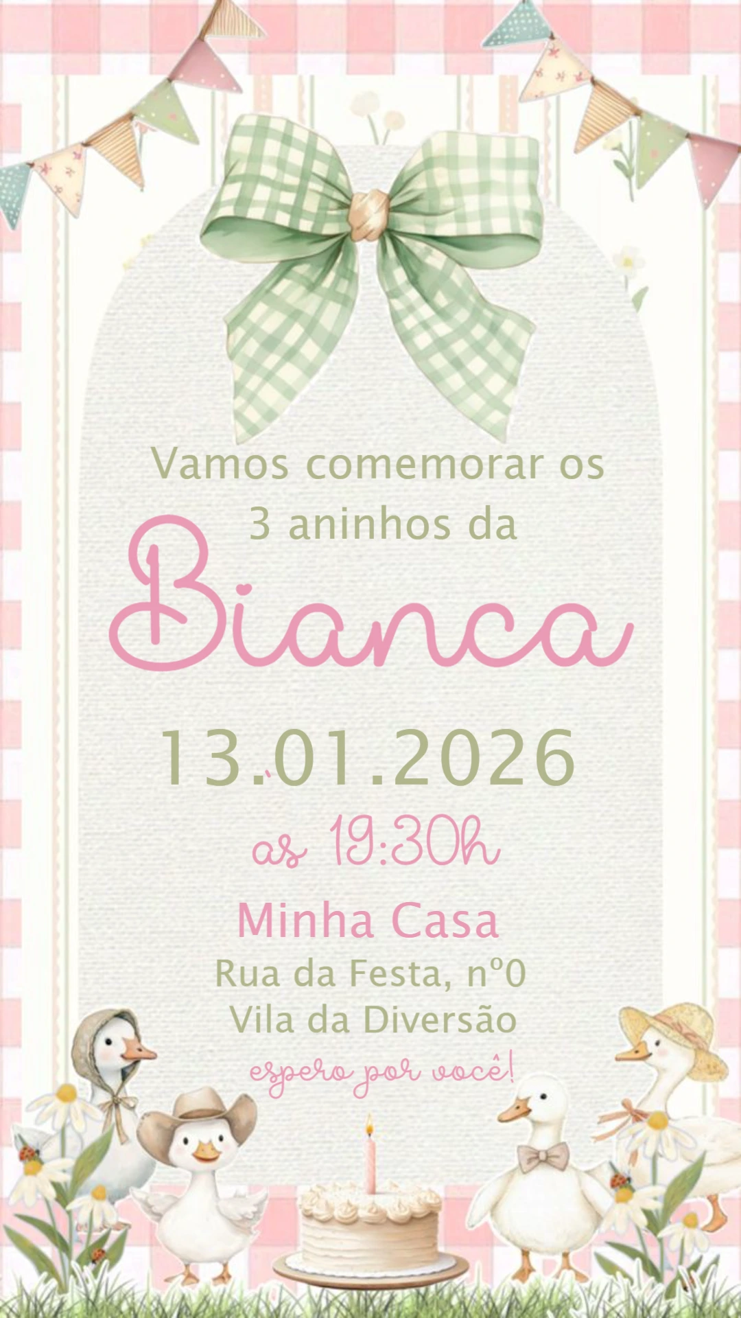 Convite de Aniversário Infantil Tema Patinhos Editável
