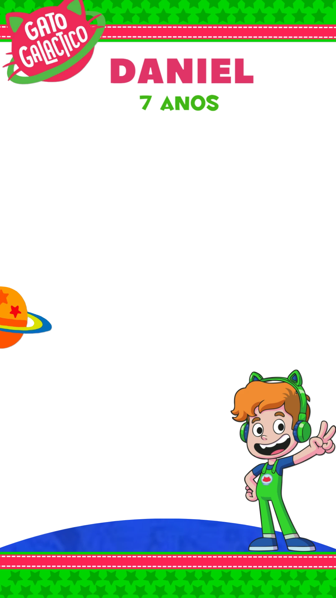 Moldura de Aniversário Gato Galáctico para Stories Editável